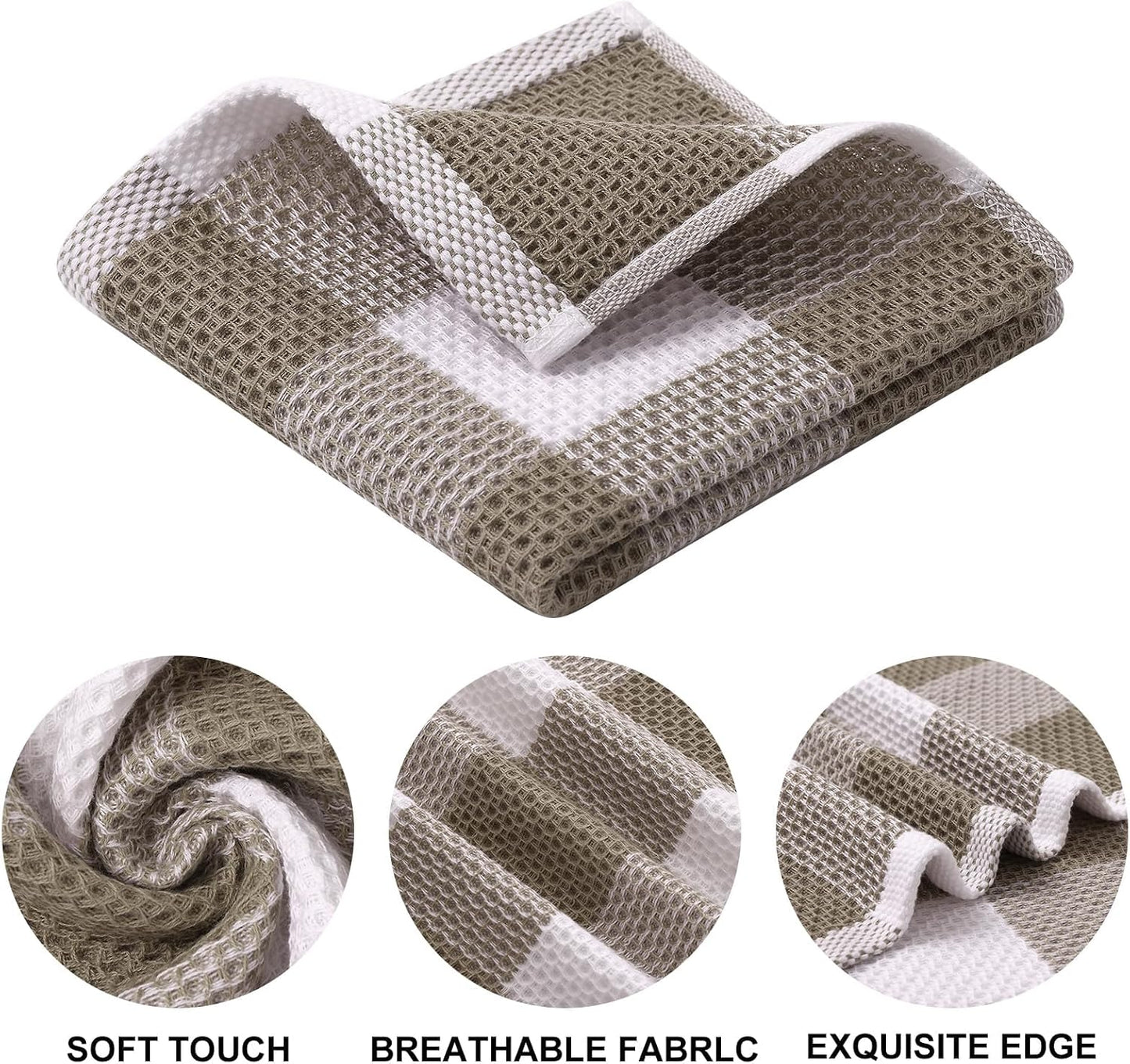 Mordimy Cotton Waffle Dish Cloths, 12"x 12", 12 Pack, Khaki & White | Super Soft and Absorbent Quick Drying Buffalo