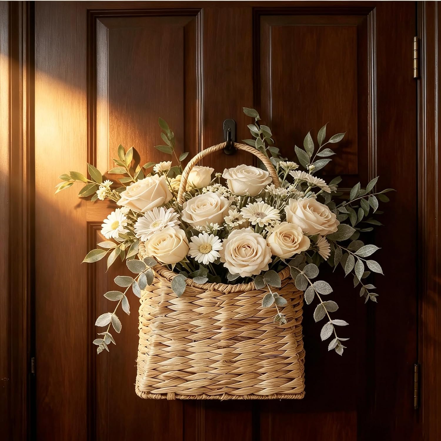 Woven Hanging Wall Baskets Water Hyacinth Hanging Wall Flower Basket Wicker Handmade Rattan Flower