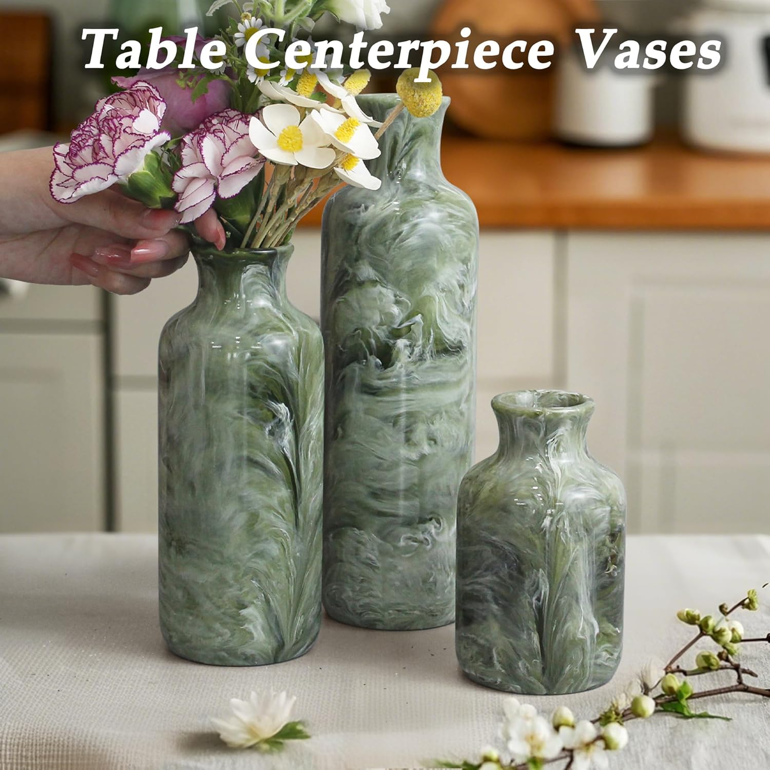 Resin 3 Piece Vase Set / Green