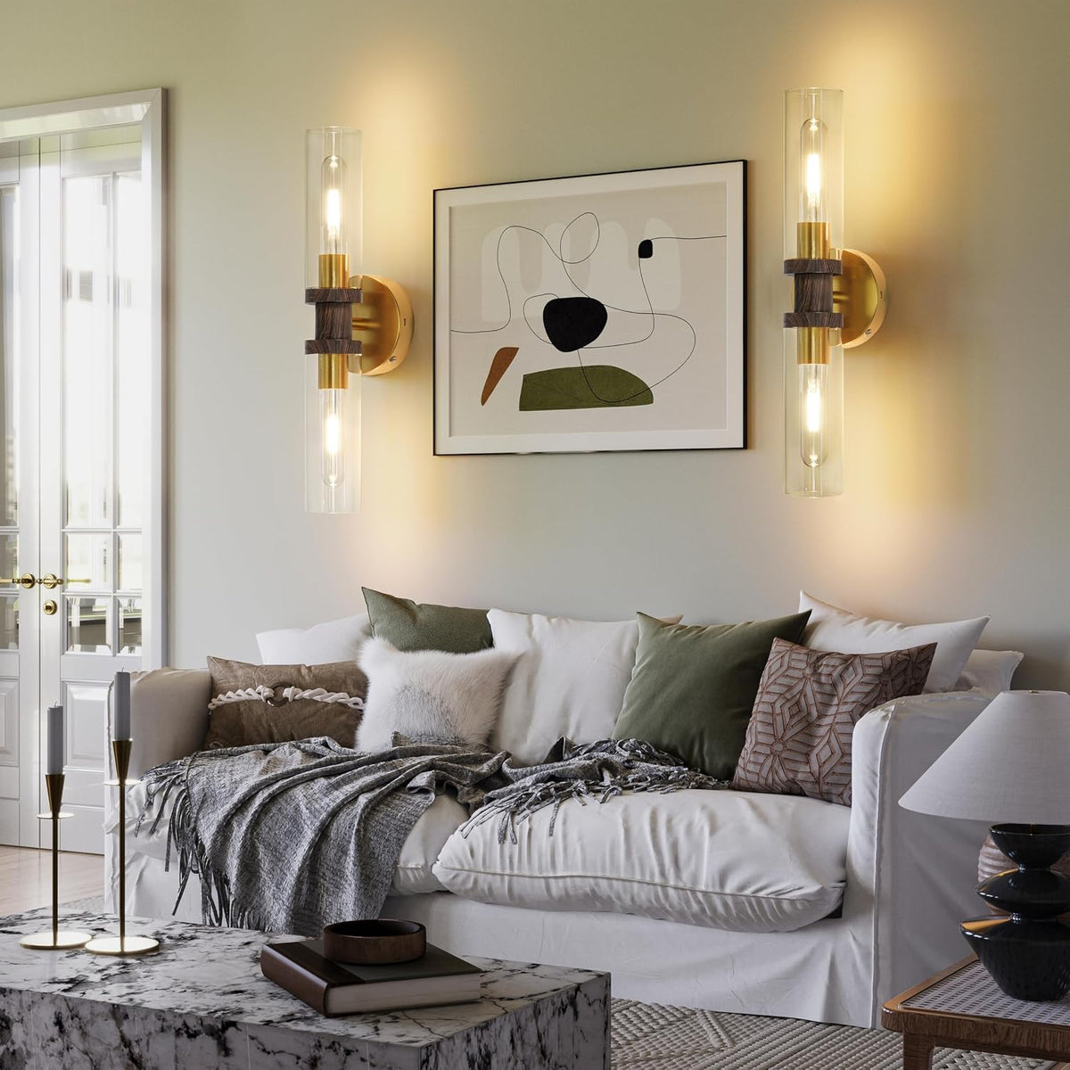 Rayogale Gold & Walnut Wireless Battery Operated Wall Sconce with Remote | Dimmable Rechargeable Wall Lights Set of 2