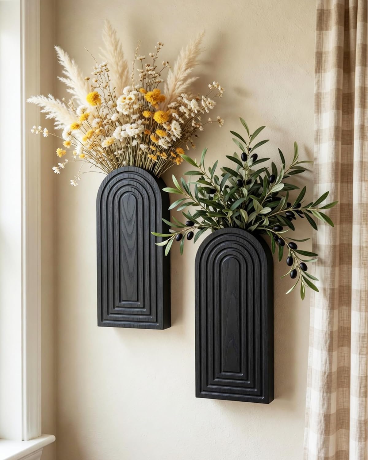 Wooden Wall Vase Set / Black / Medium / Set of 2