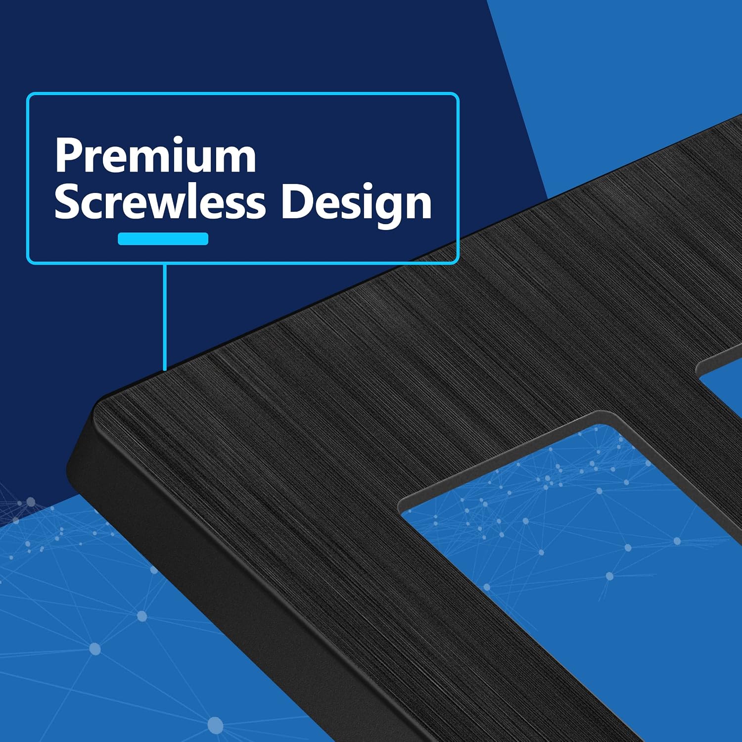 LIDER Double Decorator Switch Cover, Screwless Wall Plate, Mid-Size 2-Gang | 10-Pack, Brushed Black, Polycarbonate