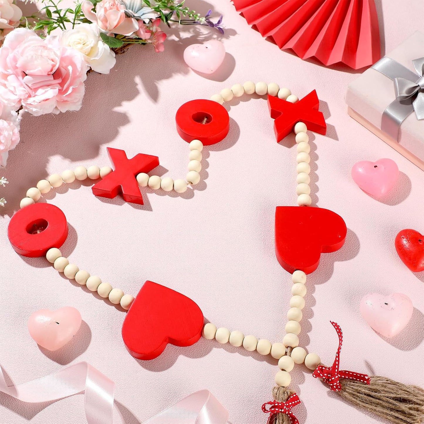 Valentine's Day Wood Bead Garland / 47.24 Inch