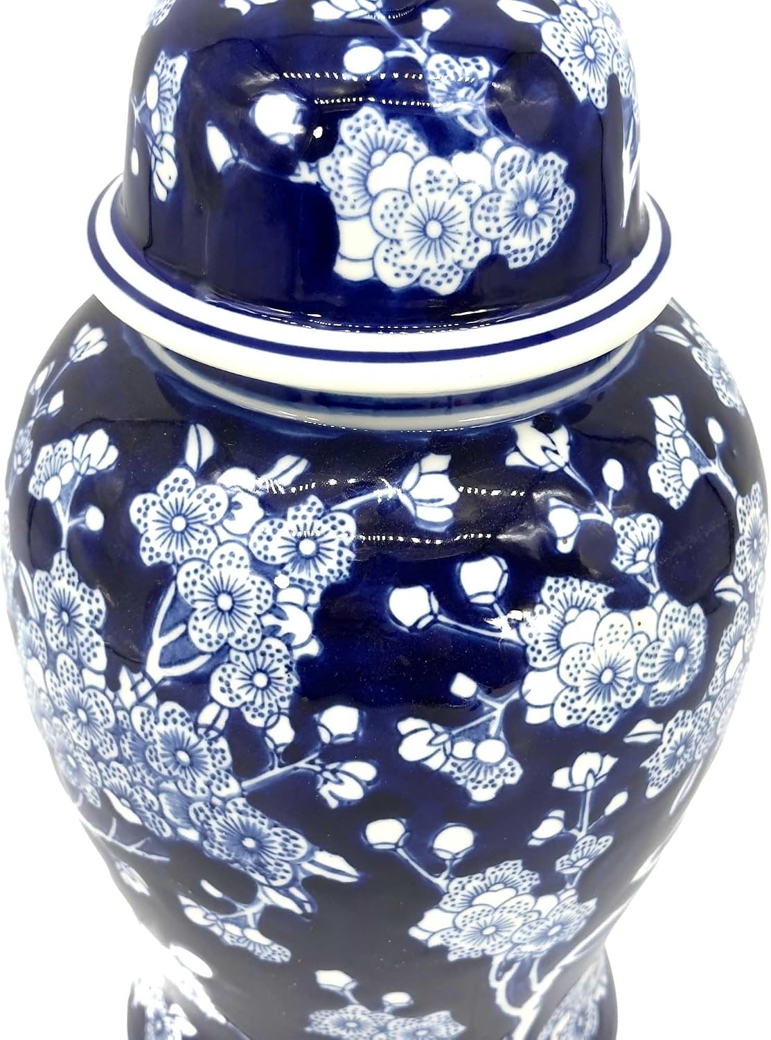 14" Dark Blue & White Cherry Blossom Floral Ceramic Porcelain / 14" Dark Blue & White Ginger Jar