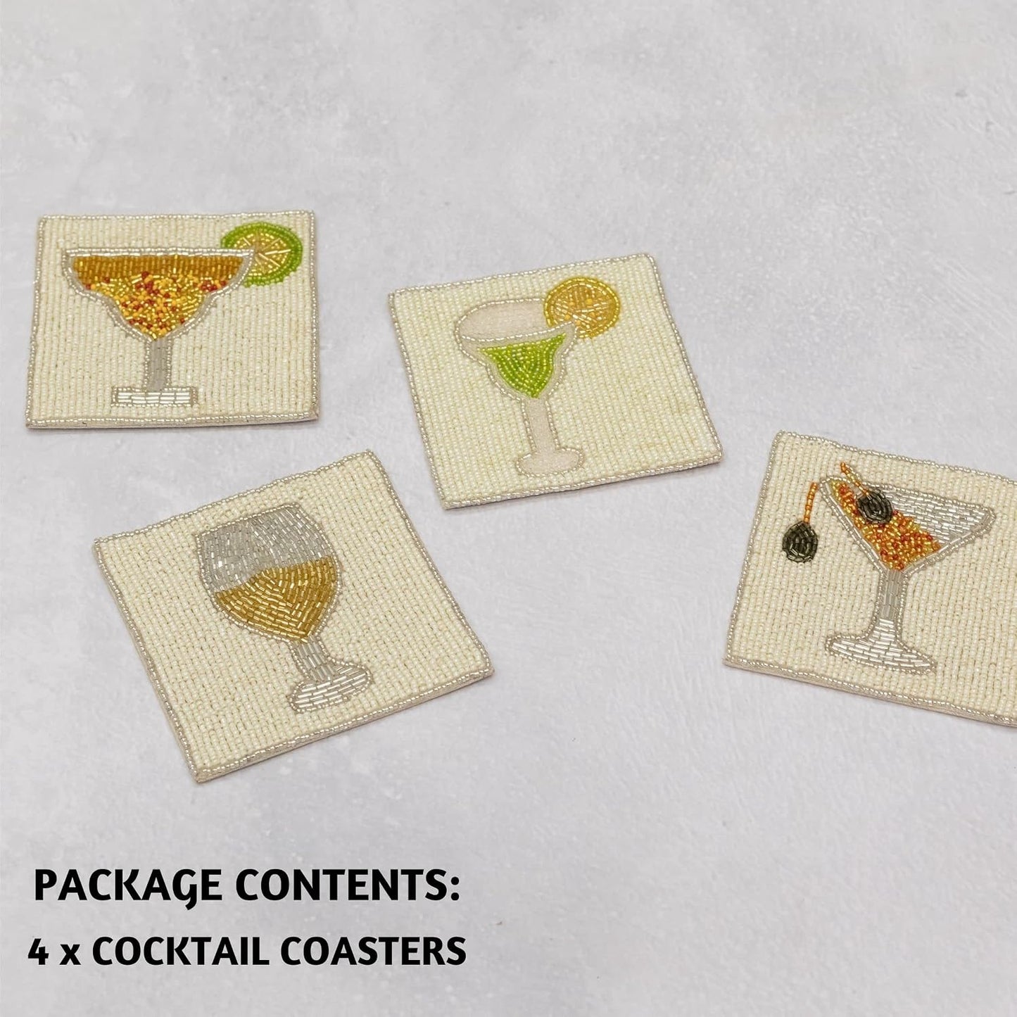 Beaded Handmade Square Drink Coasters / Cocktail / Set of 4