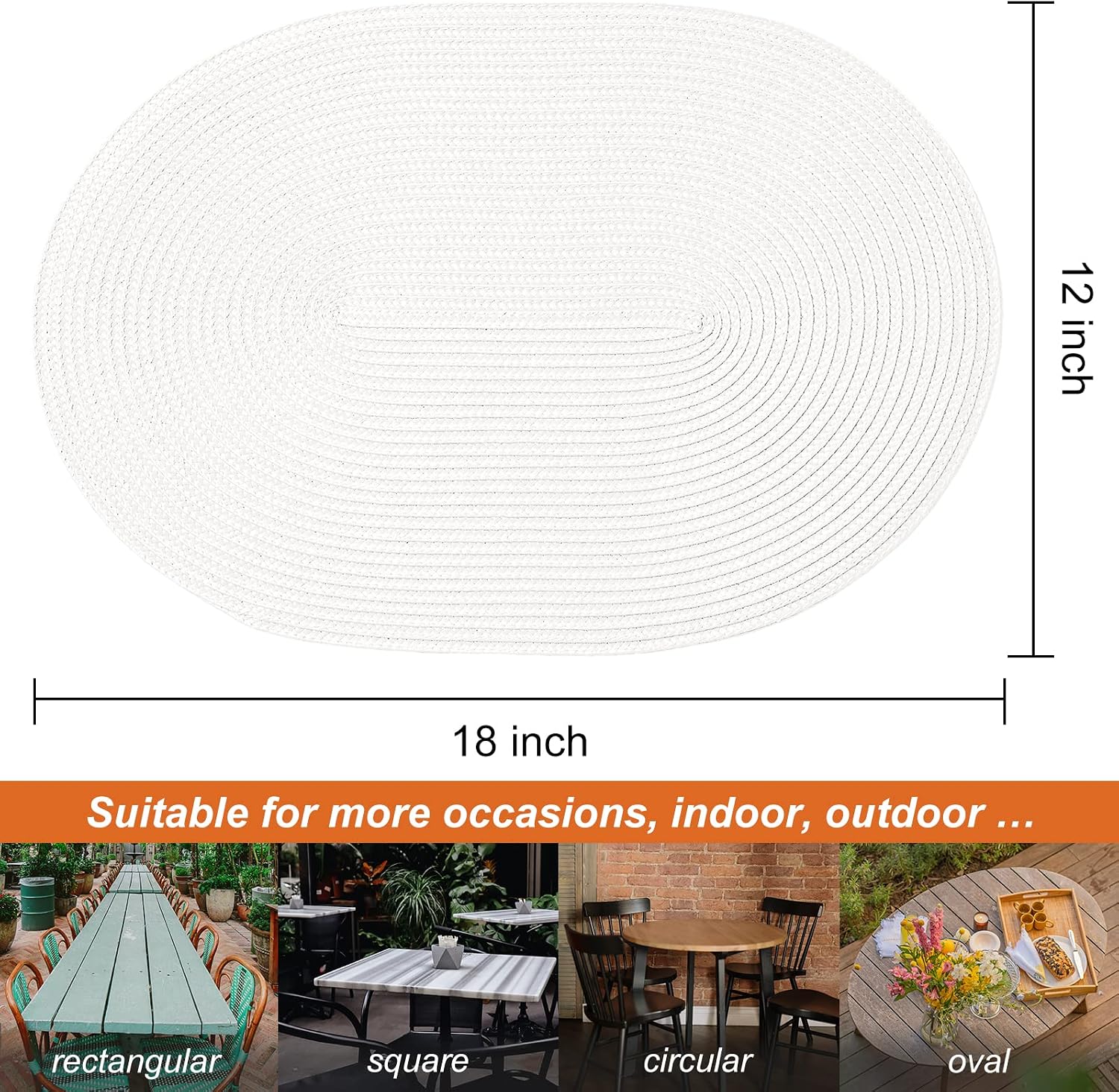 AHHFSMEI Placemats Set of 8 for Dining Table Washable Woven Non-Slip 18x12 inches Placemat Heat-Resistant Durable Table