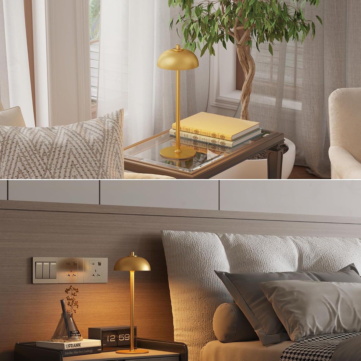 1 Pack Cordless Table Lamp Rechargeable, 5000mAh Battery Table Light | 3 Color Stepless Dimmable LED Table Lamp with