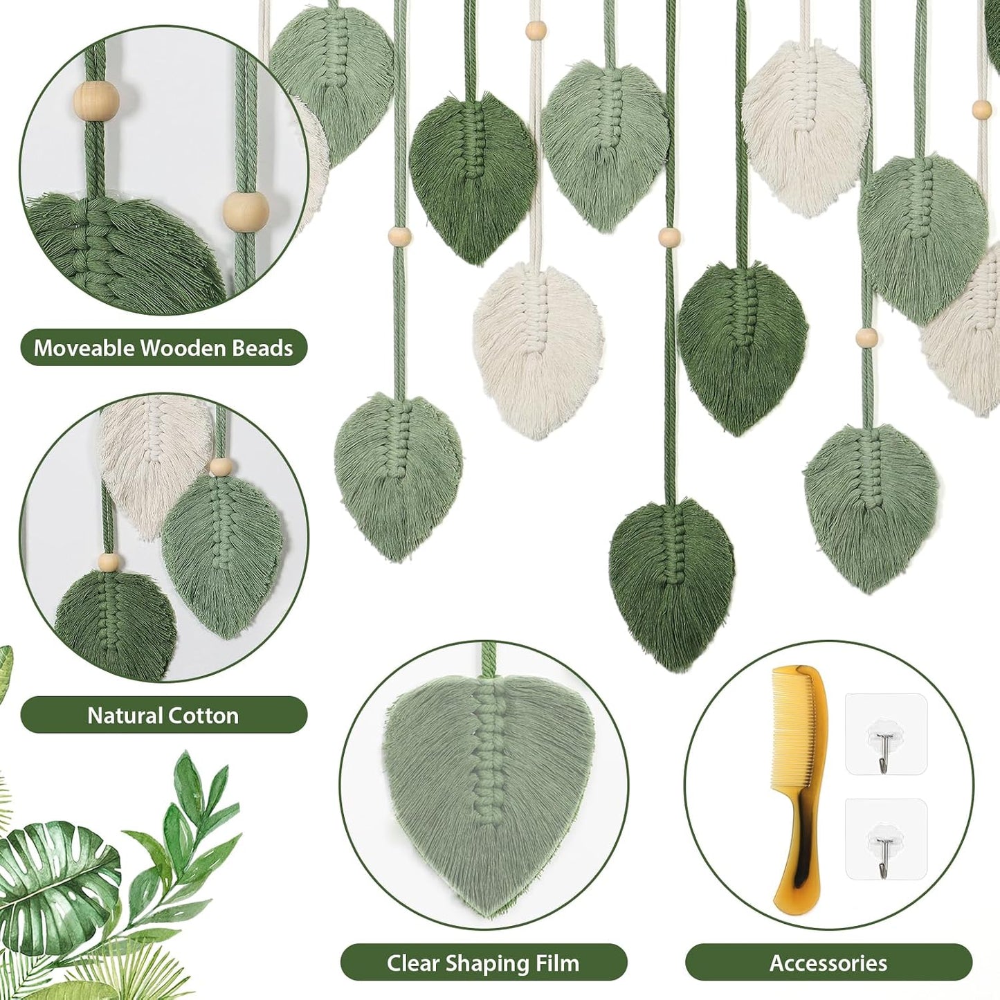 Macrame Wall Hanging Large Macrame Leaves Tapestry Wall Hanging Decoration Boho Handmade / Green