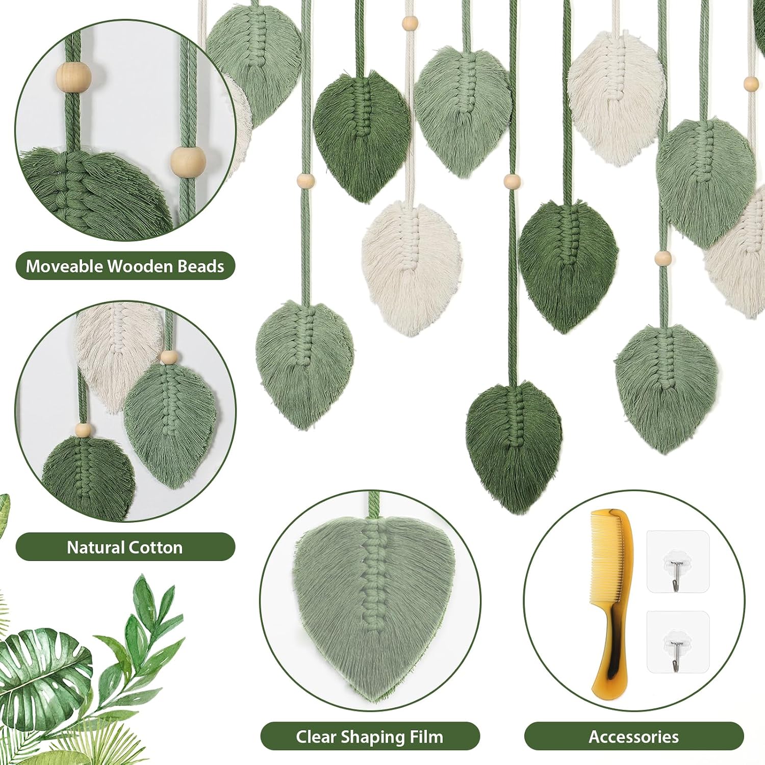 Macrame Wall Hanging Large Macrame Leaves Tapestry Wall Hanging Decoration Boho Handmade / Green