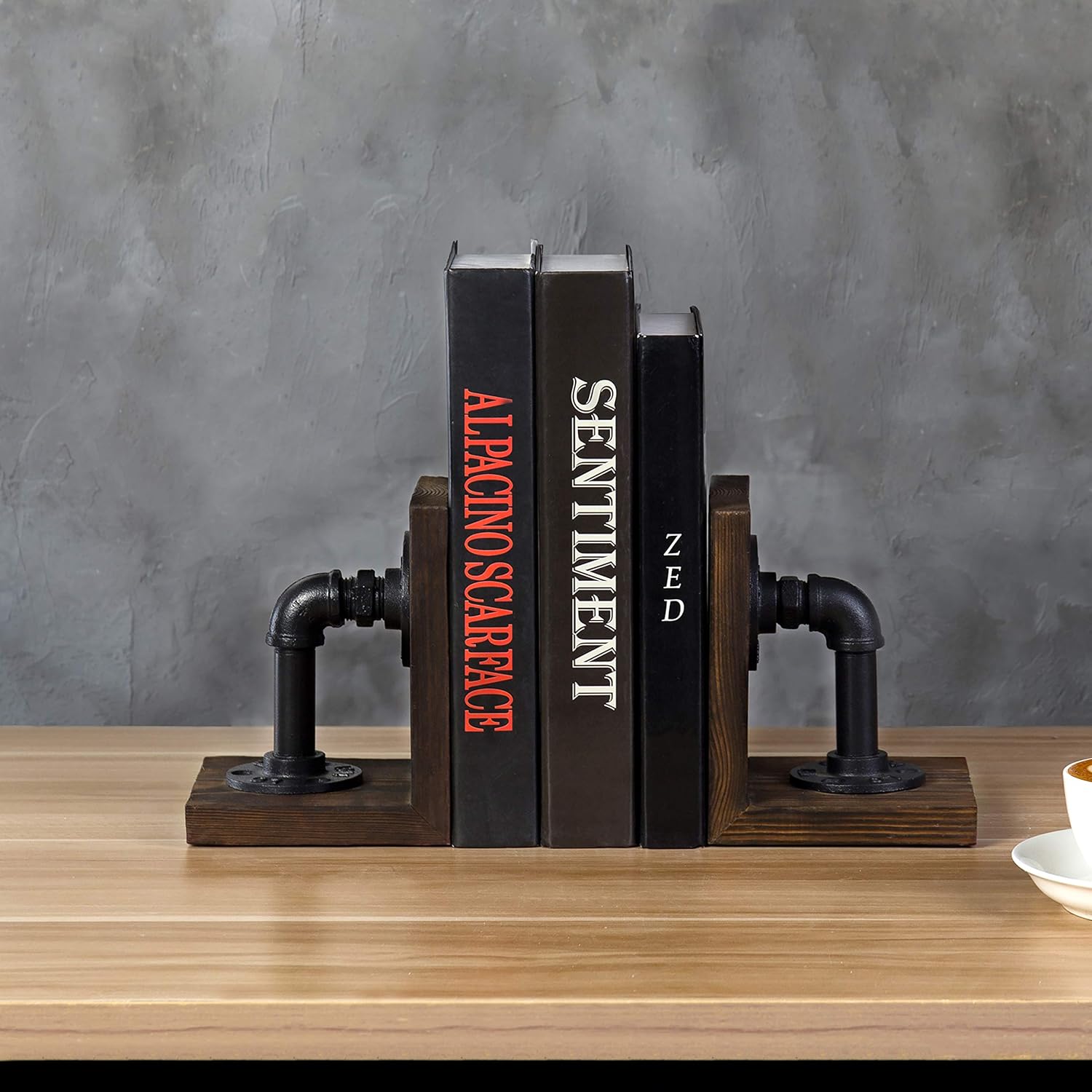 Wood Book / Metal Bookends for Heavy Books / Dark Brown