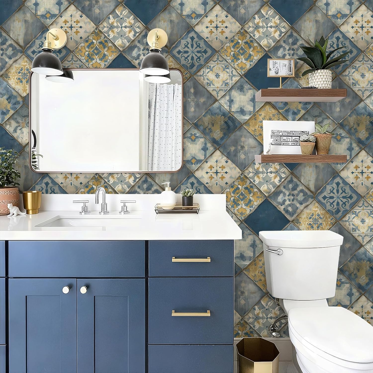 Vintage Moroccan Tile Wallpaper Peel and Stick Removable " Mosaic / 17.7 x 236.2 / Wall Paper-110-2