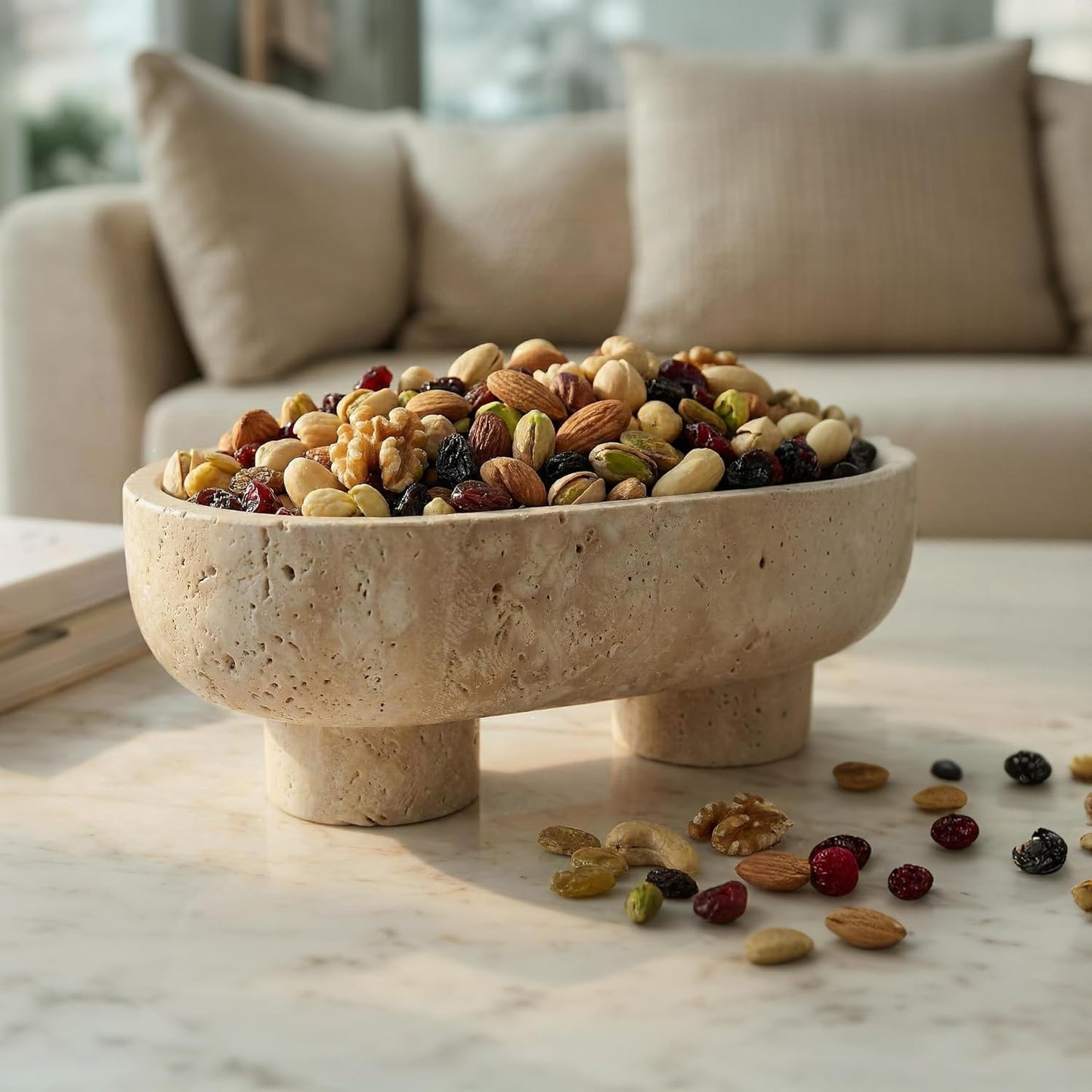 Stand / Travertine Fruit Bowl / Natural
