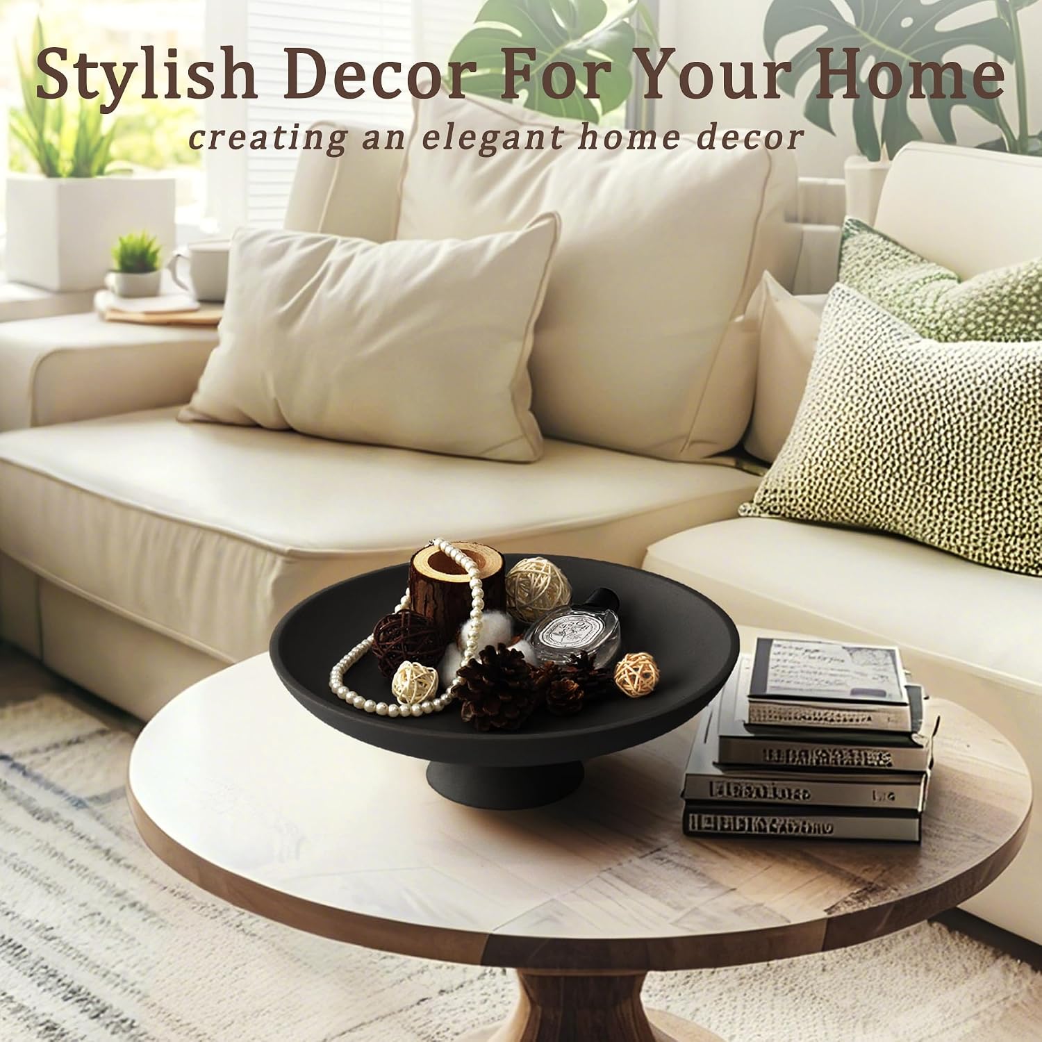 Modern Resin Pedestal Decorative Bowl / Black