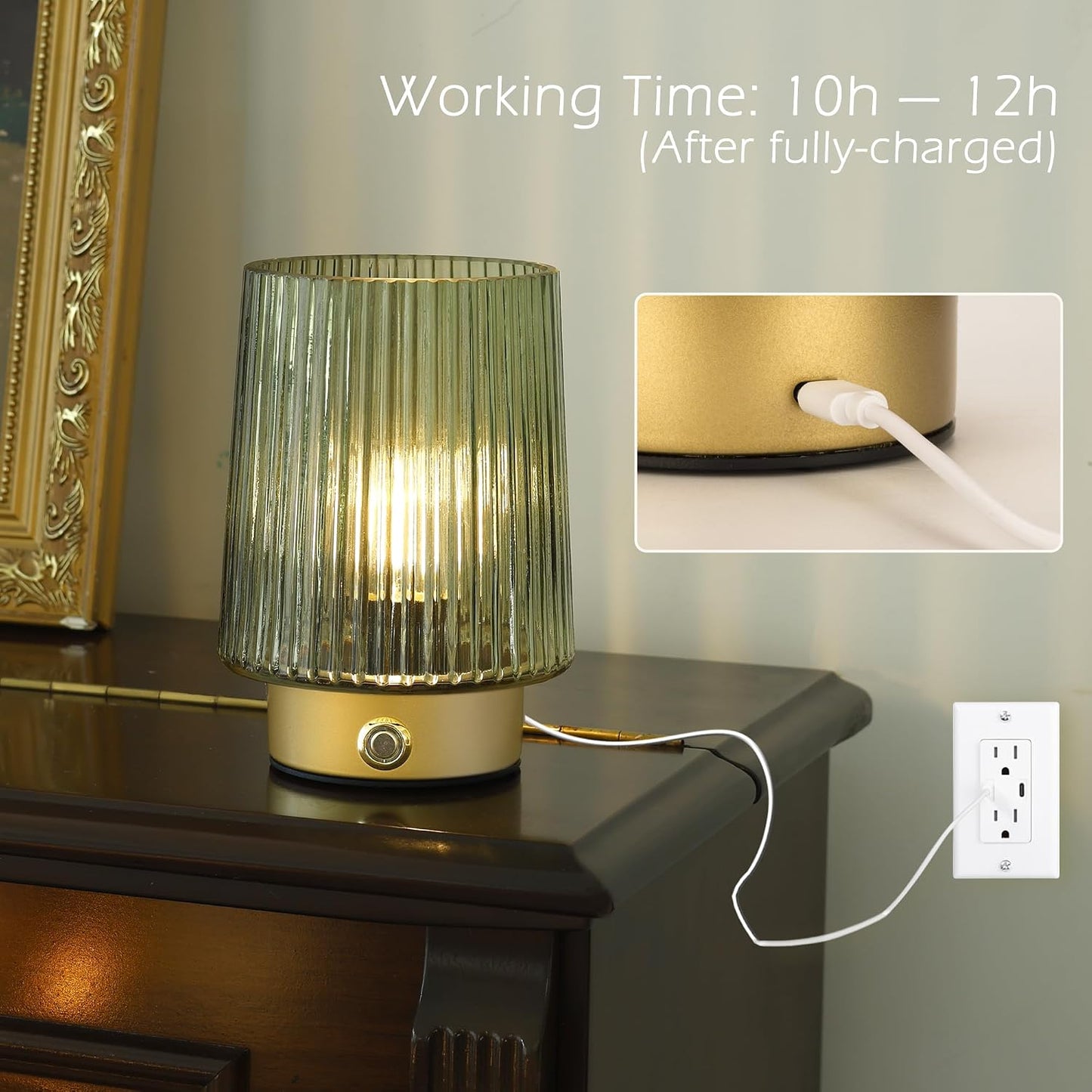ULAROOM Cordless Lamp Rechargeable Battery Operated lamp, Glass Small Table lamp - Portable Dimmable Brightness Touch