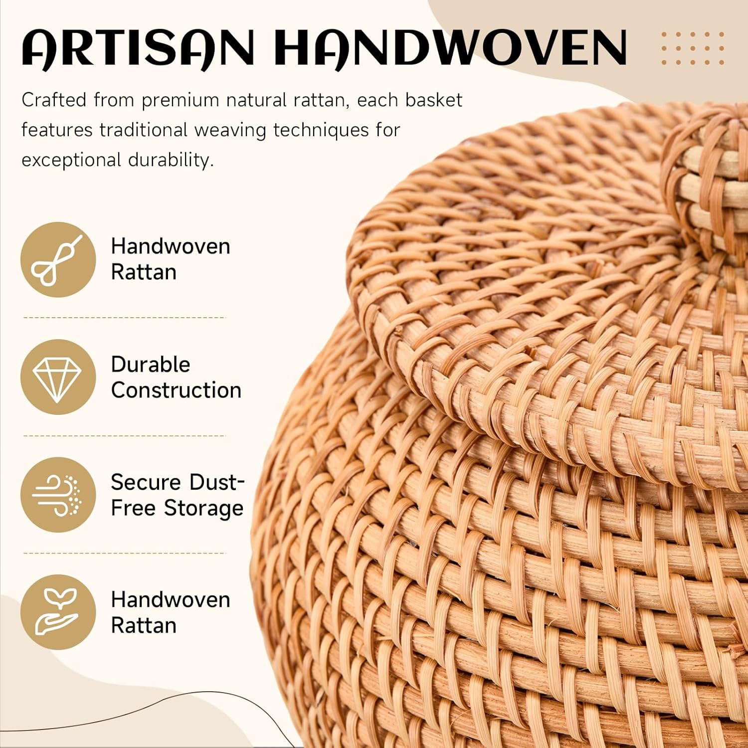 Handwoven Round Rattan Storage Baskets / Natural / Set of 2