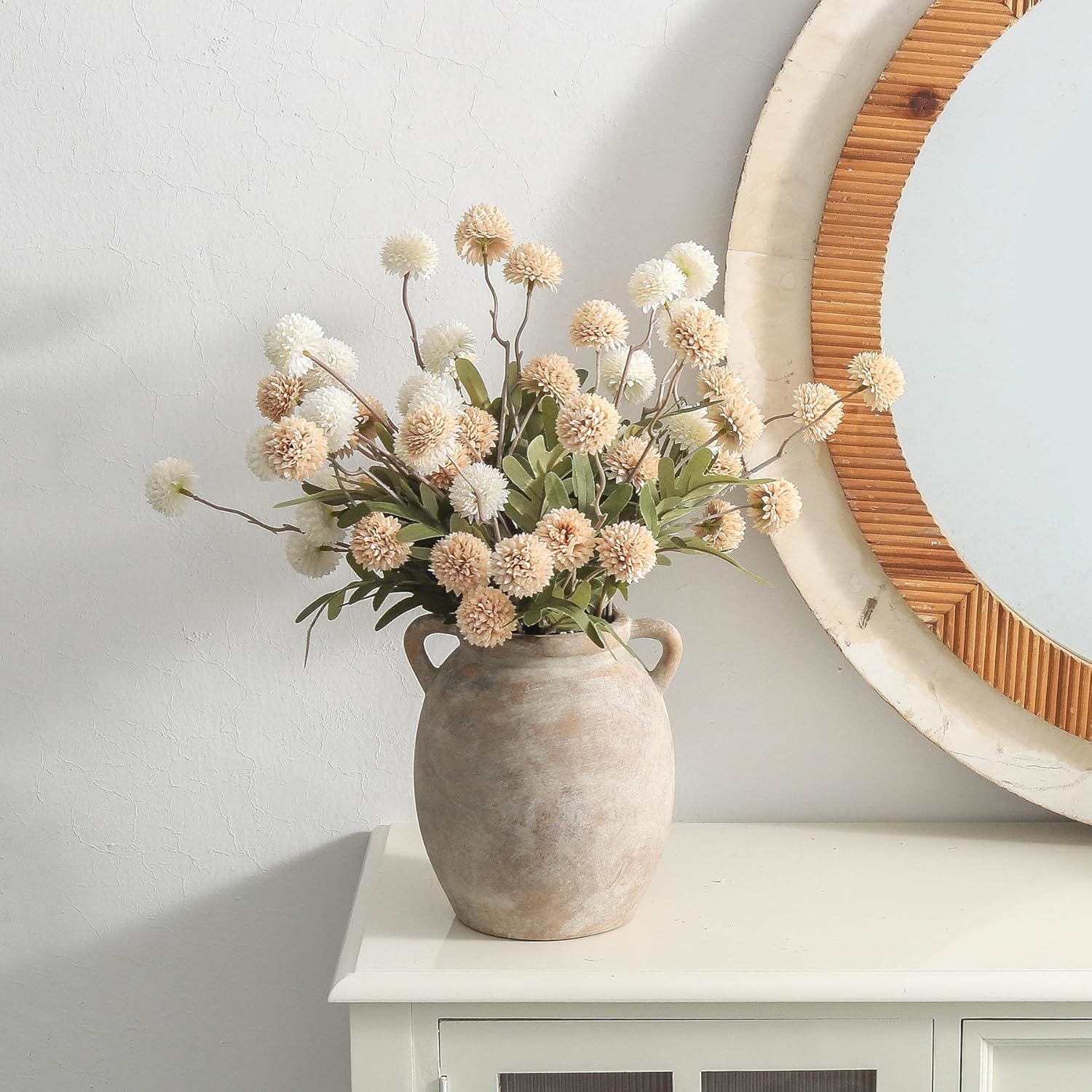 Ceramic Flower Vase Farmhouse Rustic Vase Decorative Pottery Vases / Terracotta / 7.6 Inch