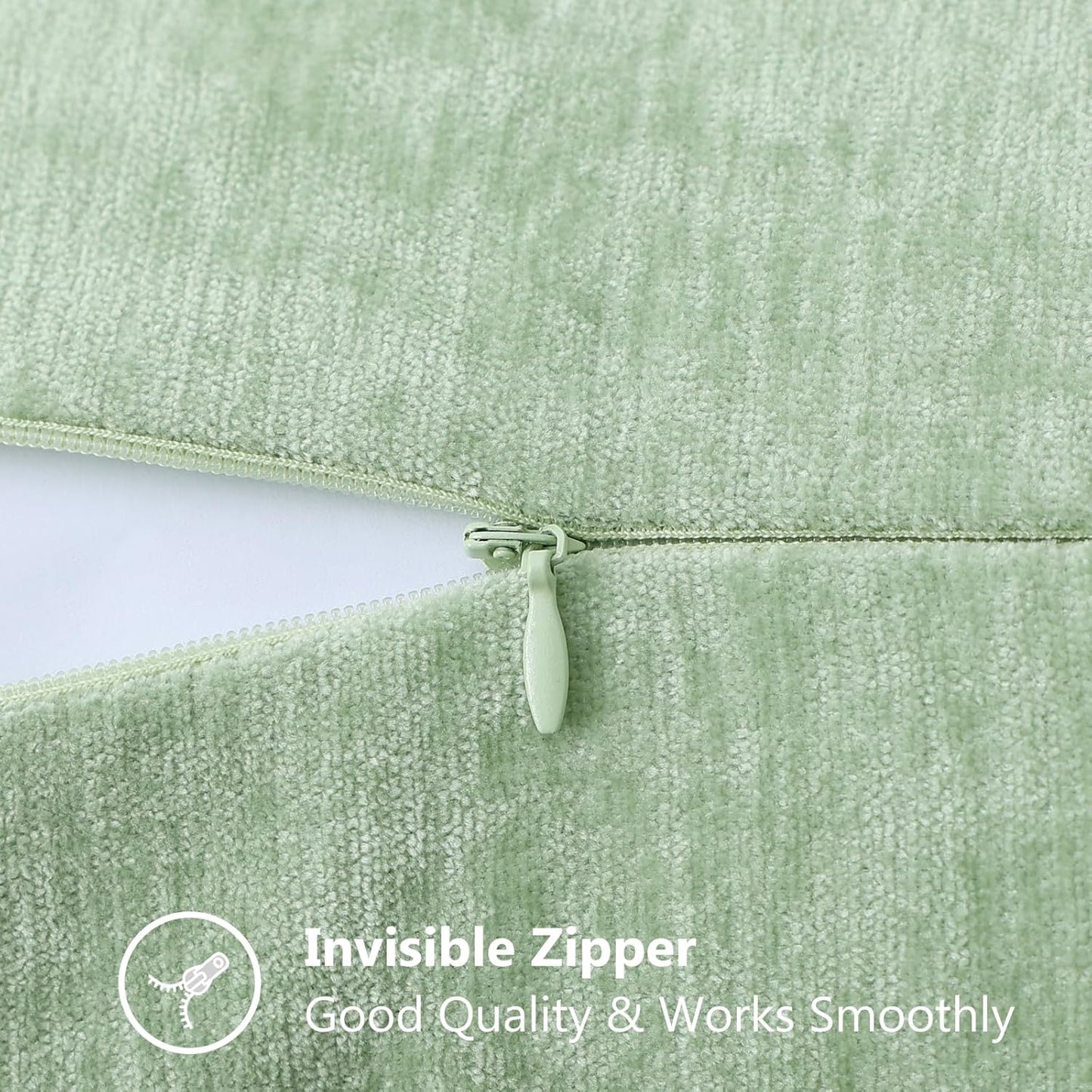 Fall Chenille Soft Throw Pillow Covers / Sage Green / 18 x 18 / Set of 2