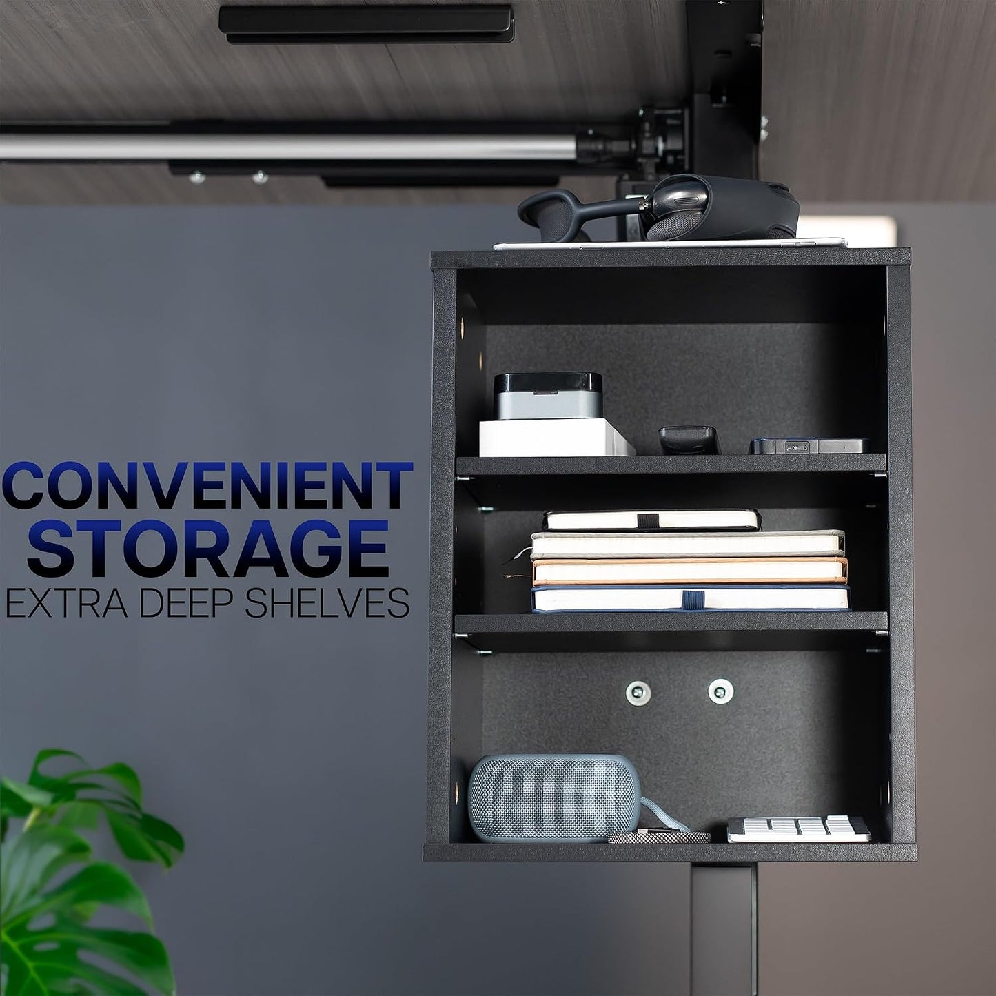 VIVO Black Clamp-on Desk Leg Shelving Unit, Storage Shelves, DESK-SHELF3CL | Multi-Level Storage, Office Accessory