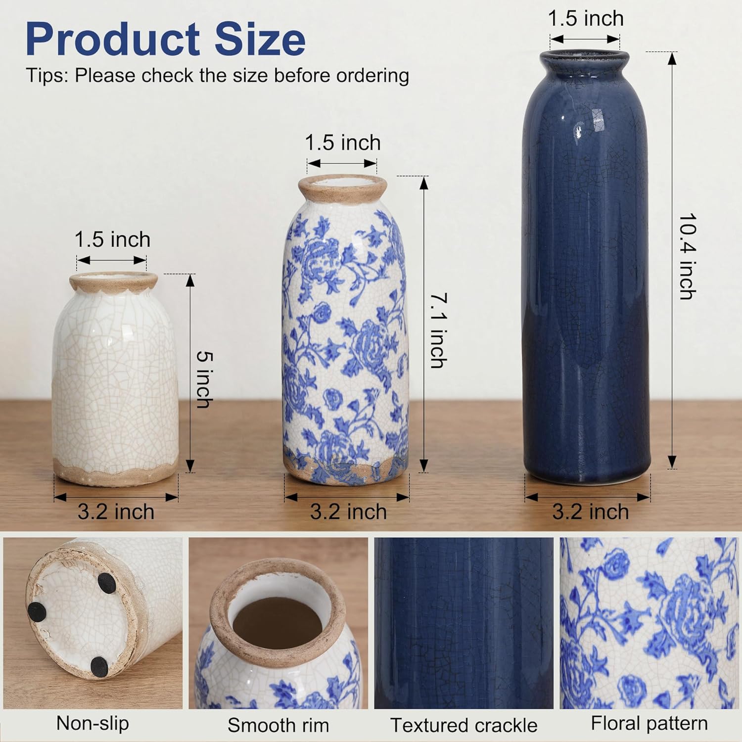 Vintage Ceramic Vase / Vintage- Blue / Set of 3