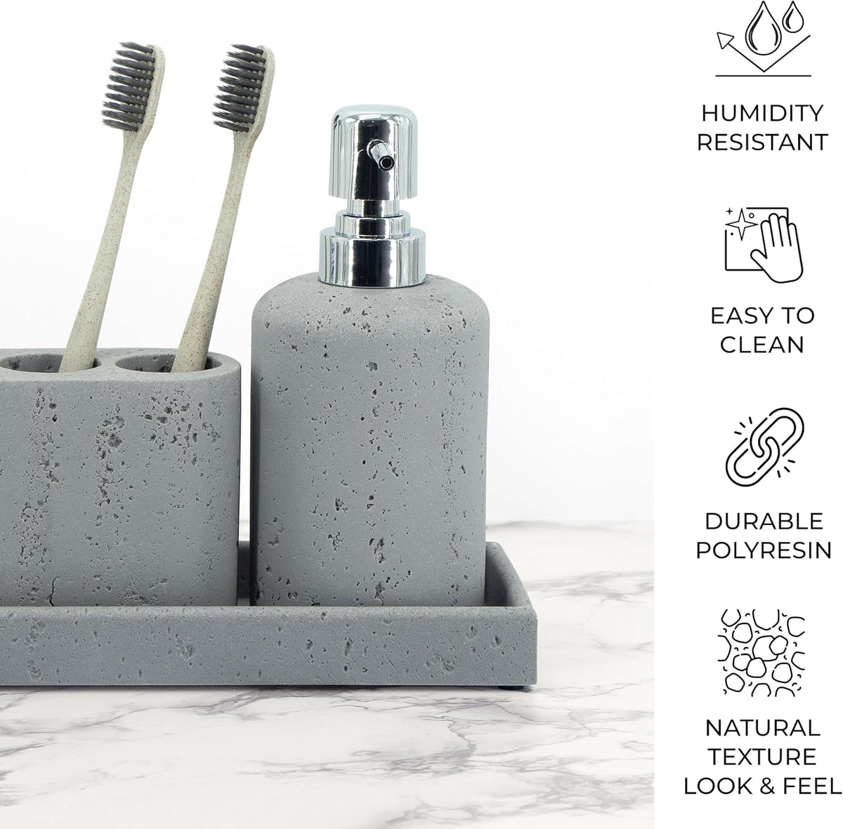 Beige Bathroom Accessories Set 4 Pcs - Toothbrush Holder, Soap Dispenser, Vanity Tray, Bathroom Tumbler - Countertop