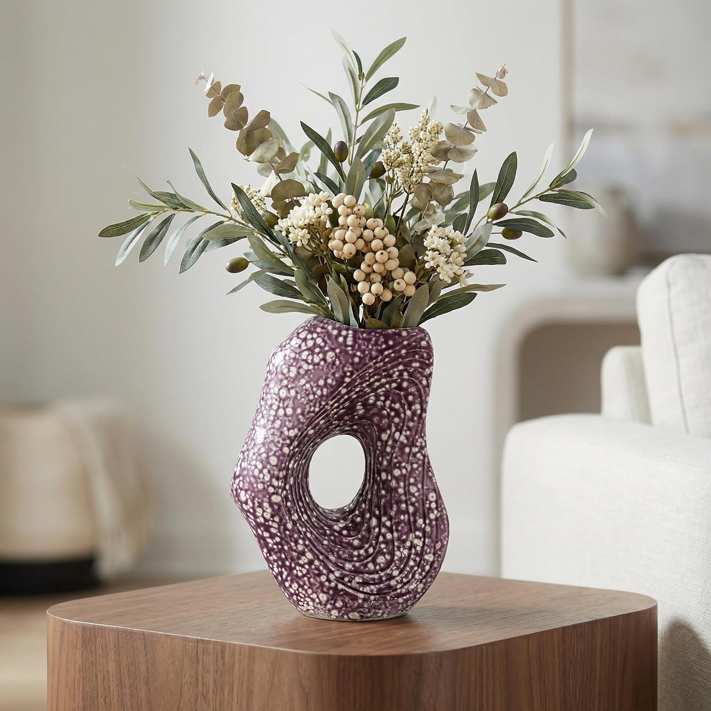 Ceramic Vase / Modern Art Flower Vase / Purple / 11 Inch