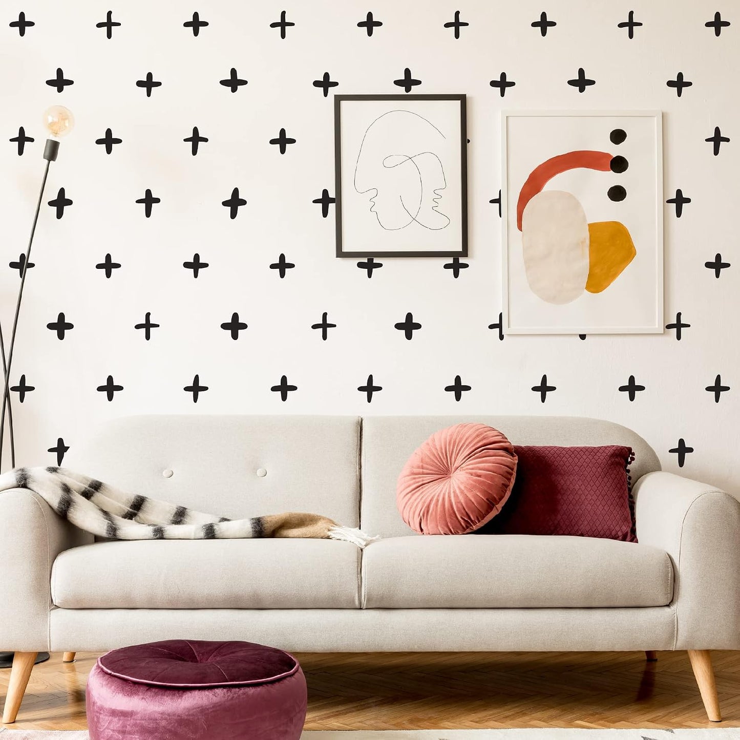 Peel and Stick Modern Boho Minimalist Geometric Abstract Wall Stickers / Plus Sign / Black
