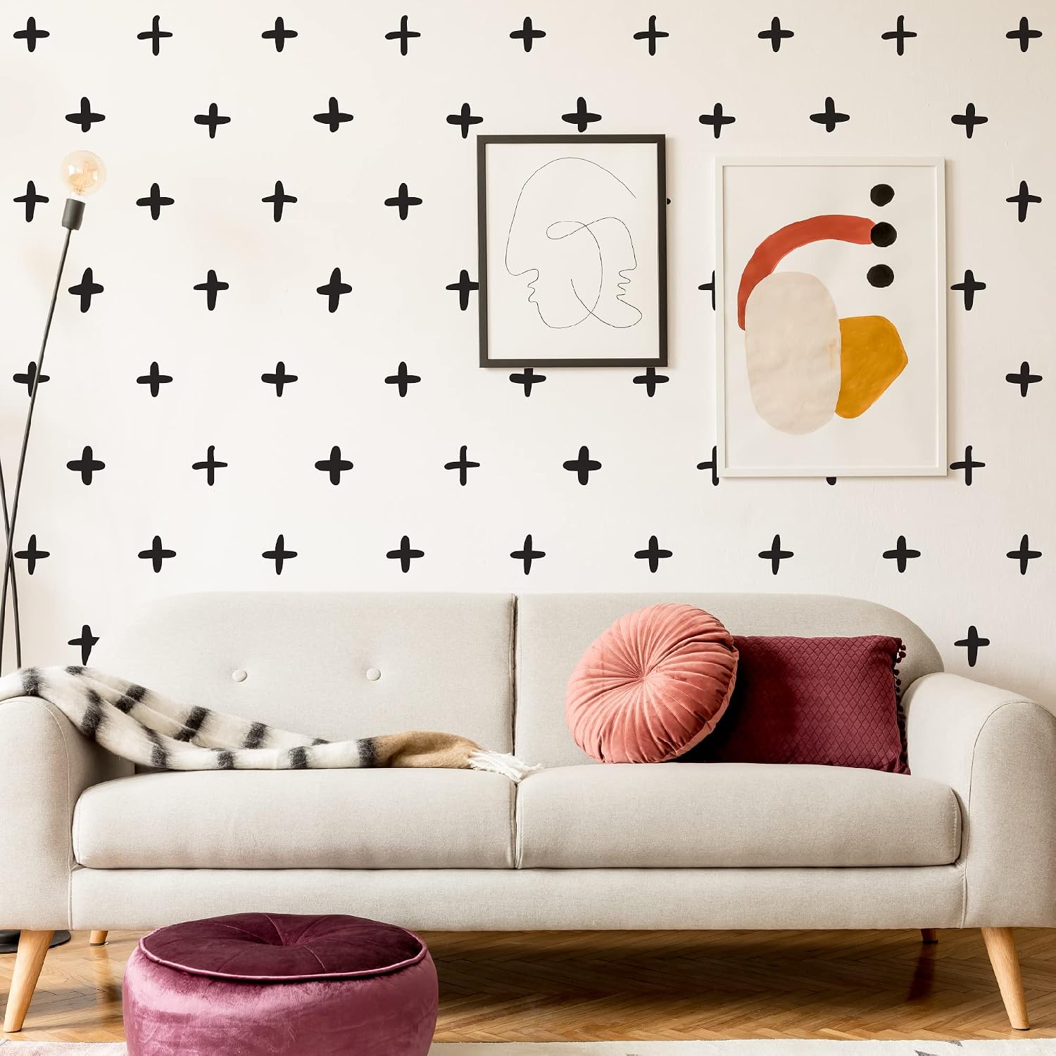 Peel and Stick Modern Boho Minimalist Geometric Abstract Wall Stickers / Plus Sign / Black