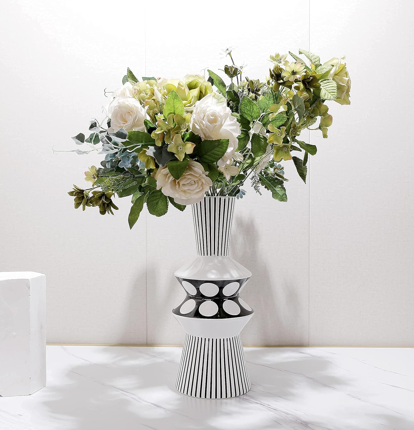 Flower vase Large and White Striped Geometric Ceramic Vase -Modern Vase Decoration. Home / Black