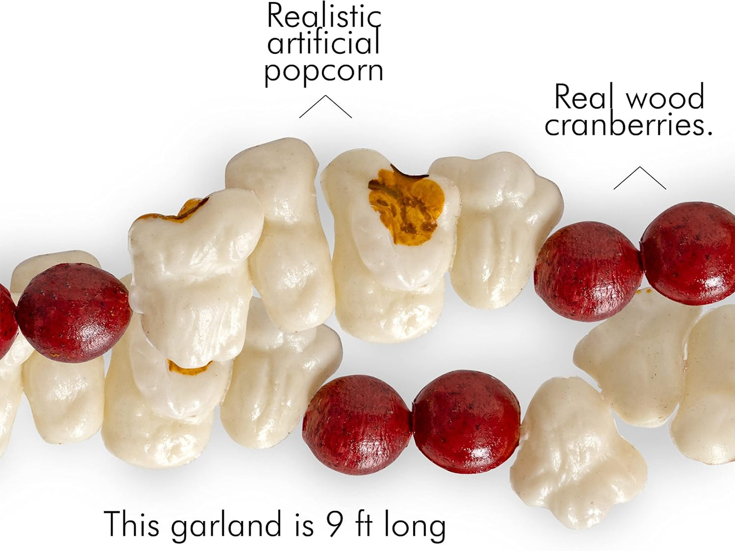 Popcorn Cranberry Wooden Christmas Garland - Red Tree Bead Decoration