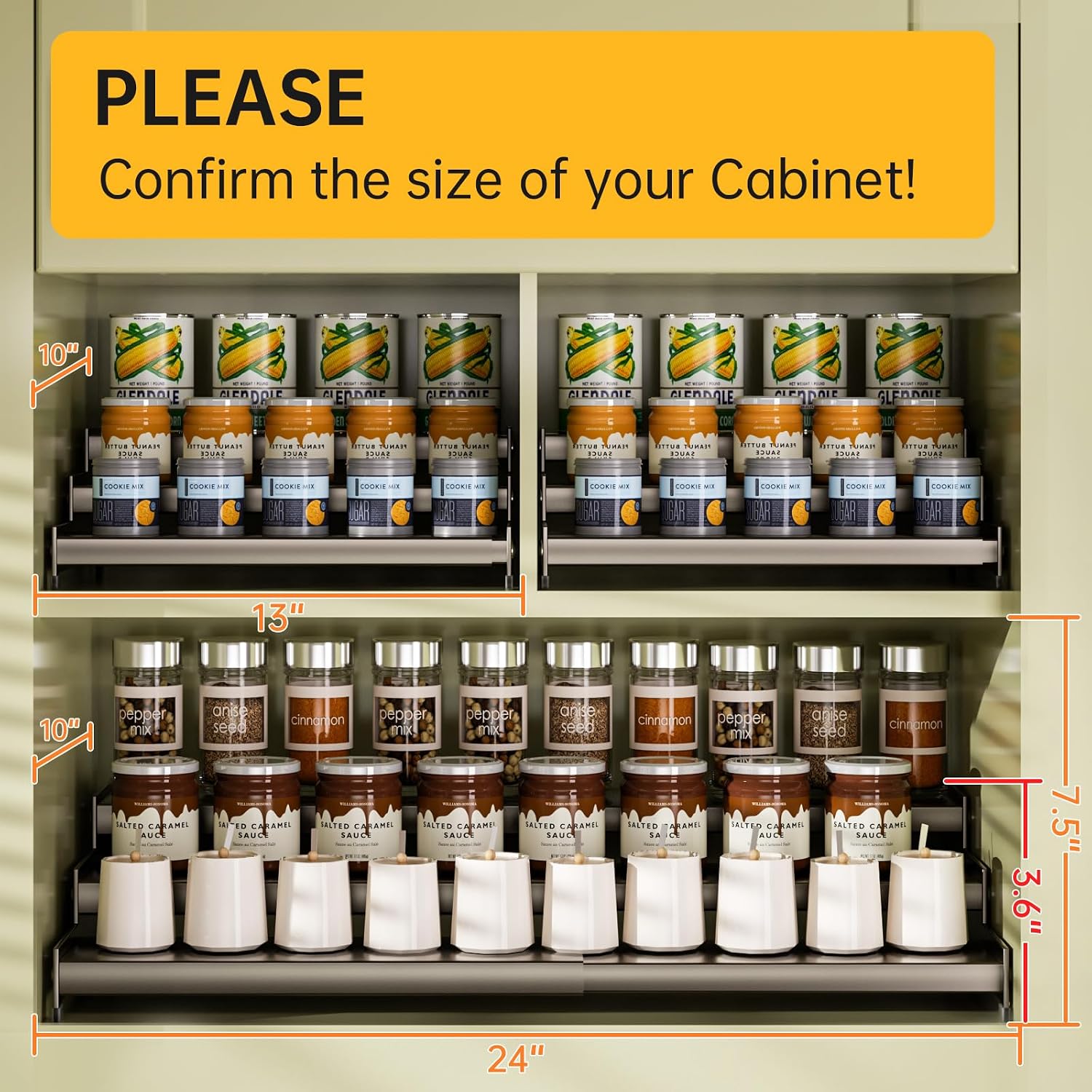 Expandable Carbon Steel Spice Rack Organizer for Pantry, Adjustable 3-Tier Ladder Shelf,Holds Up to 24 Cans,Kitchen