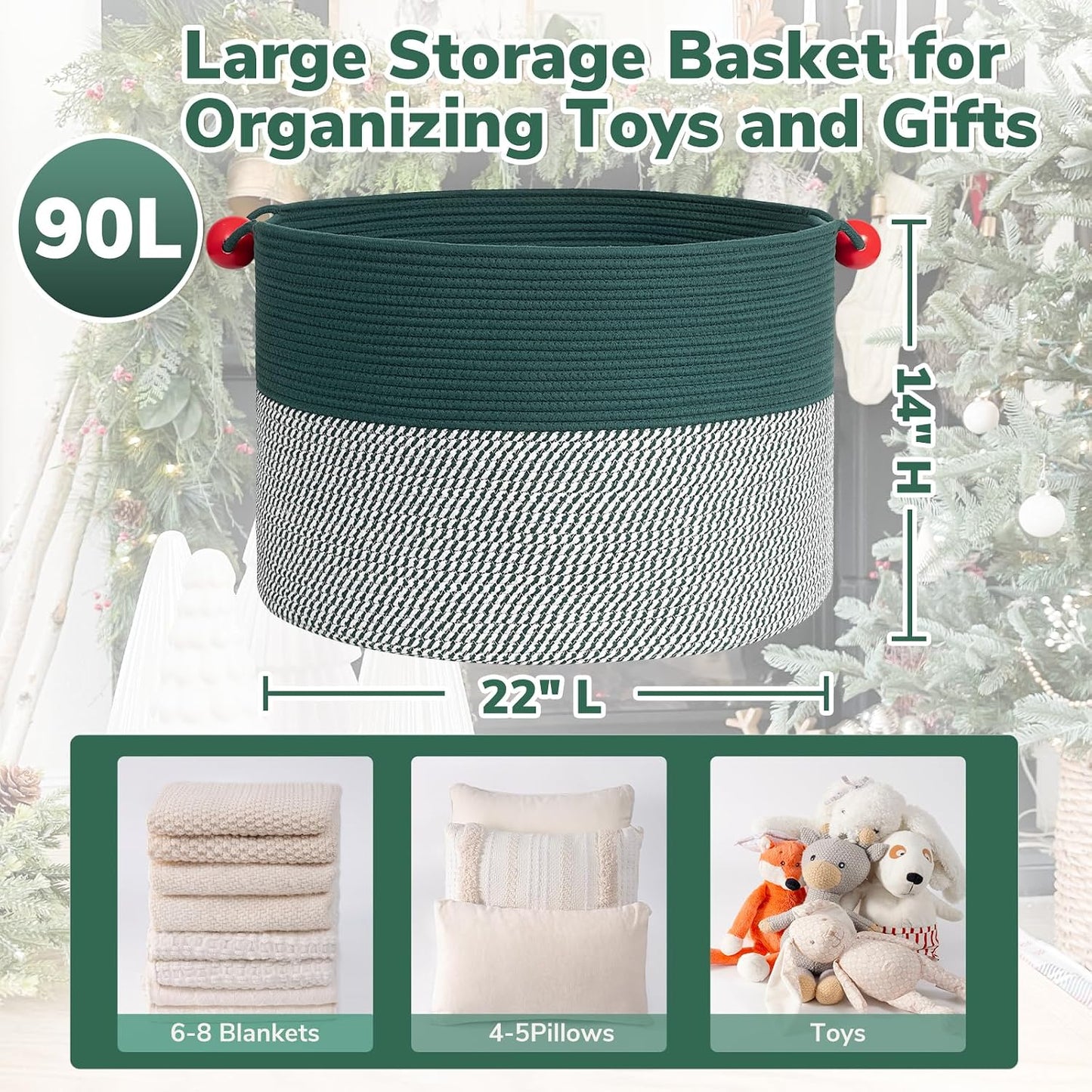 Large Storage Basket / Green / 21.7 x 21.7 x 13.8