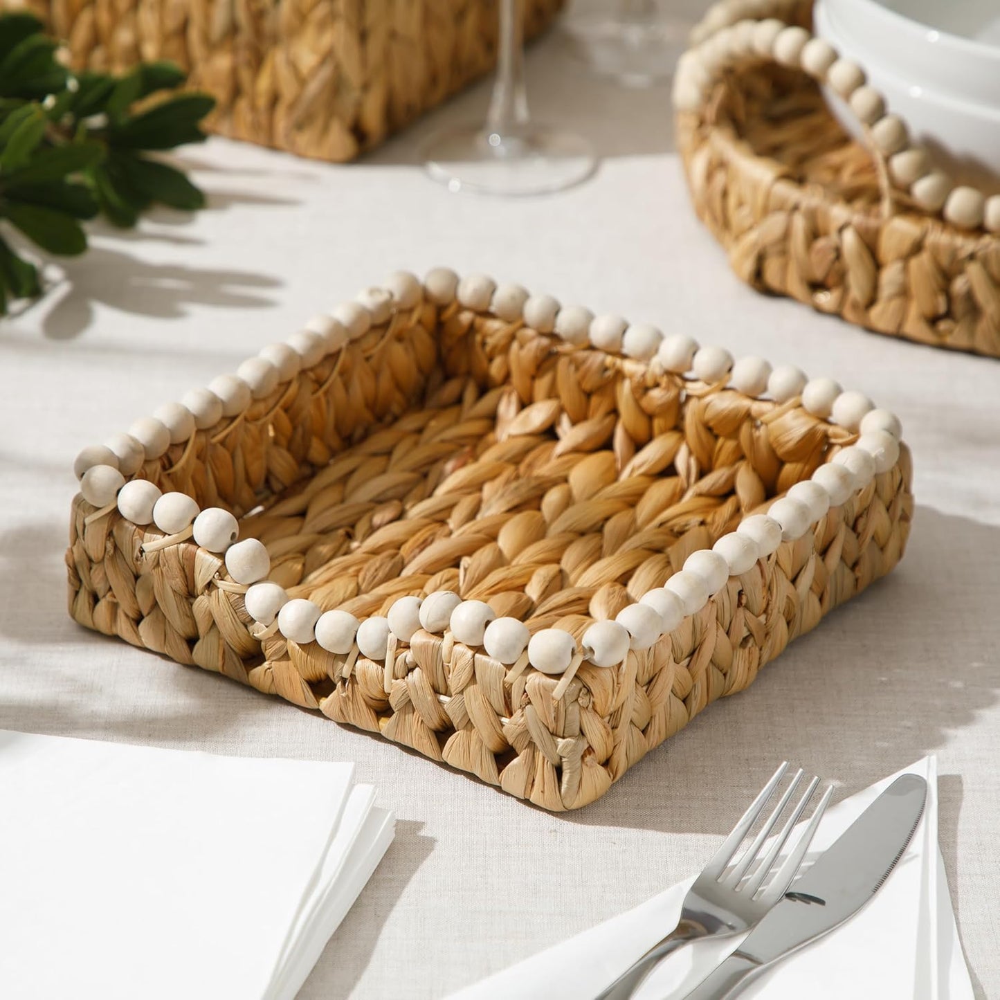 Square Basket / Riverrun Grove Woven Decorative / Natural Water Hyacinth / Napkin Holder Tray