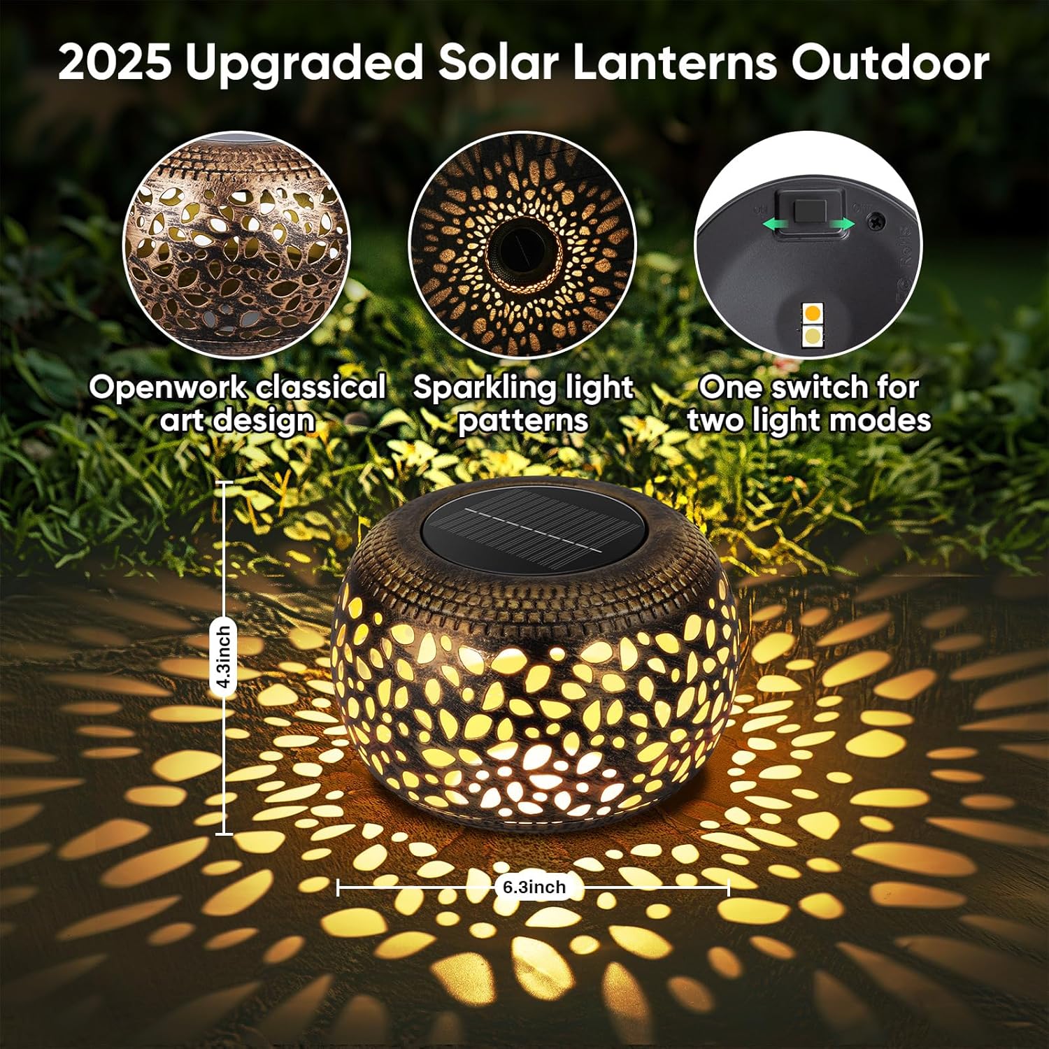 Solar Lantern Outdoor Patio Decor: Solar Lanterns Outdoor Waterproof Hollow Out Retro Metal Solar Powered, Outside Yard