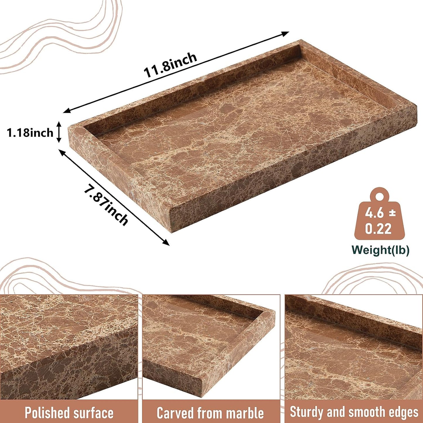 Marble Tray / Stone Trays / Dark Brown / 12 x 8