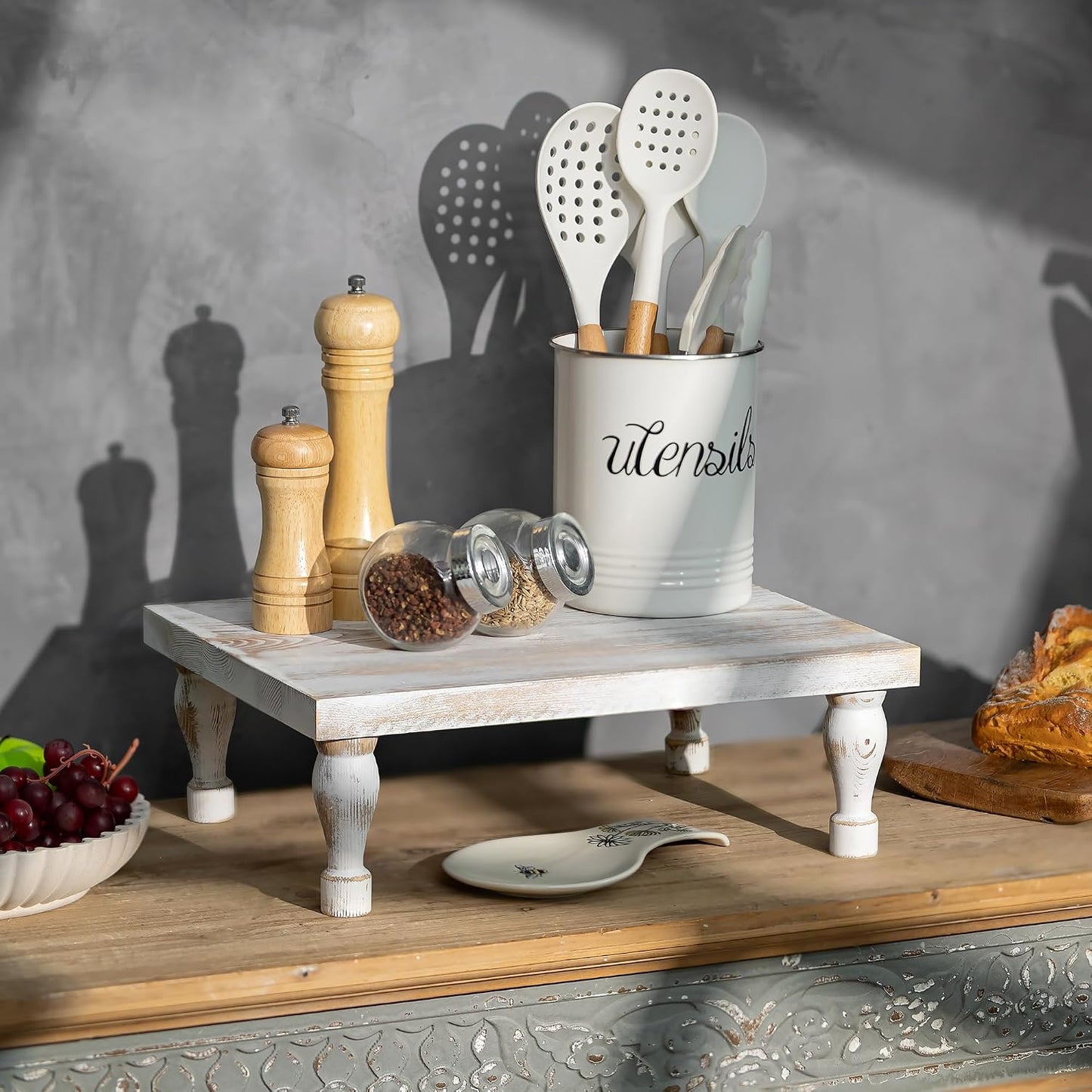 Wooden Riser Decorative Tray / Whitewash