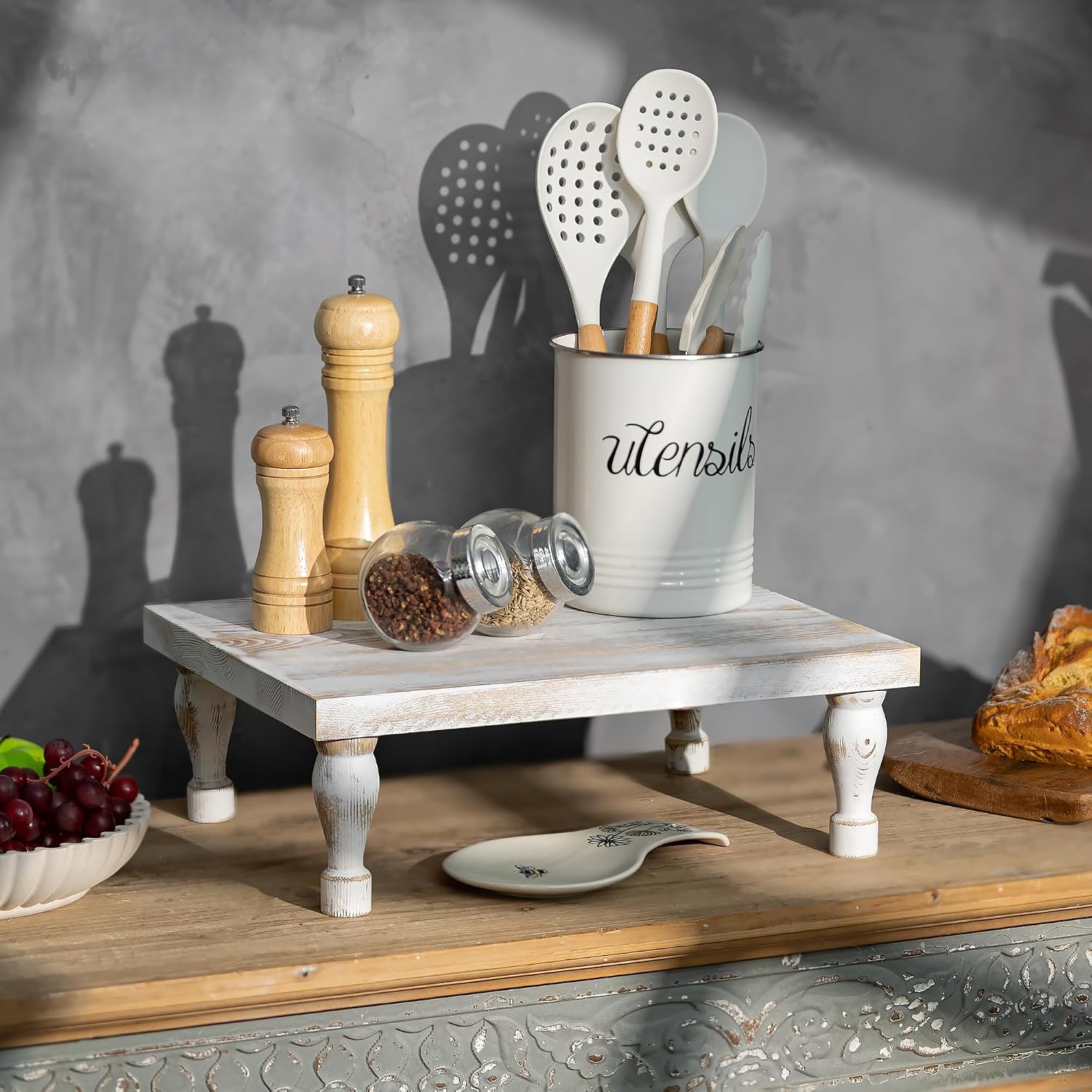 Wooden Riser Decorative Tray / Whitewash