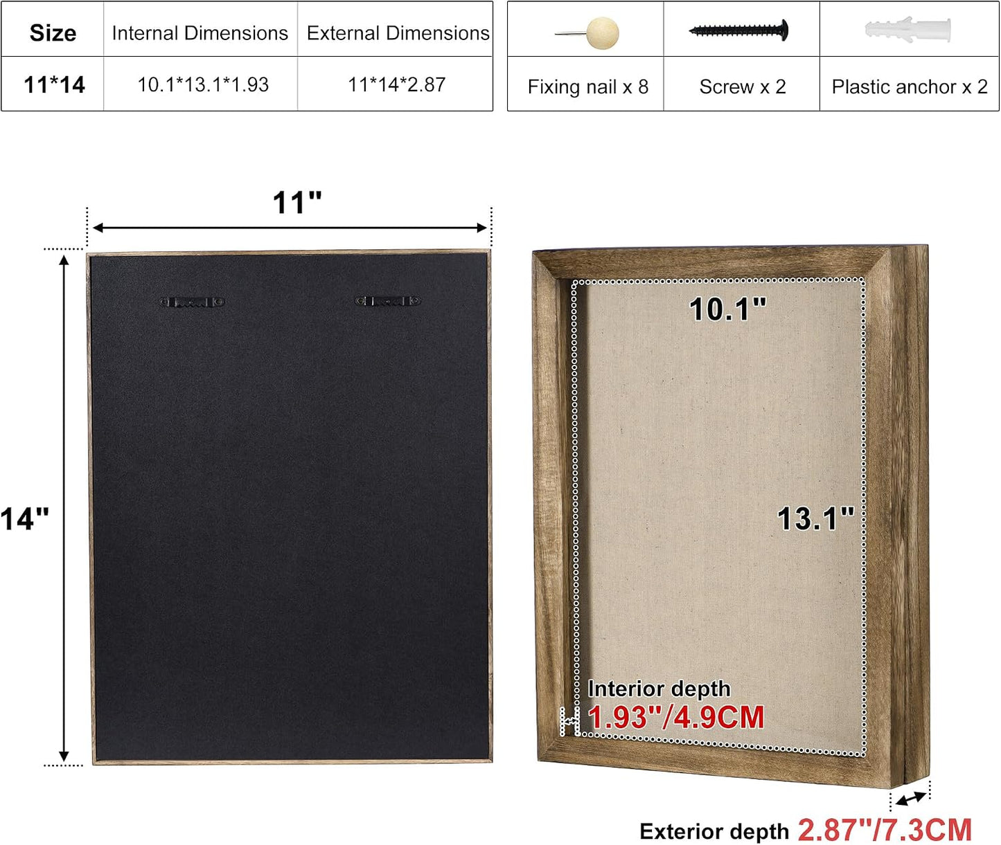 Love-KANKEI Deep Shadow Box Frame 11x14,Solid Wood Frame,Carbonized Black | Front-Opening Glass Magnetic Door,Linen