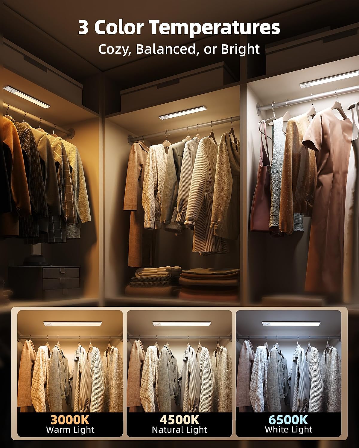 EZVALO 134 LED Under Cabinet Lights, 4000mAh Rechargeable Motion Sensor Light Indoor, Dimmable Magnetic Closet Lights