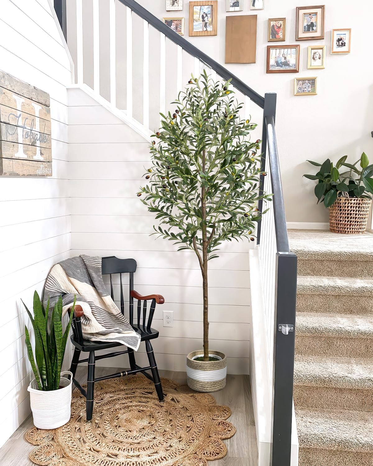 Planter&Basket / Artificial Olive Tree / 6ft Olive Tree with Planter&basket Green / 6 Inch