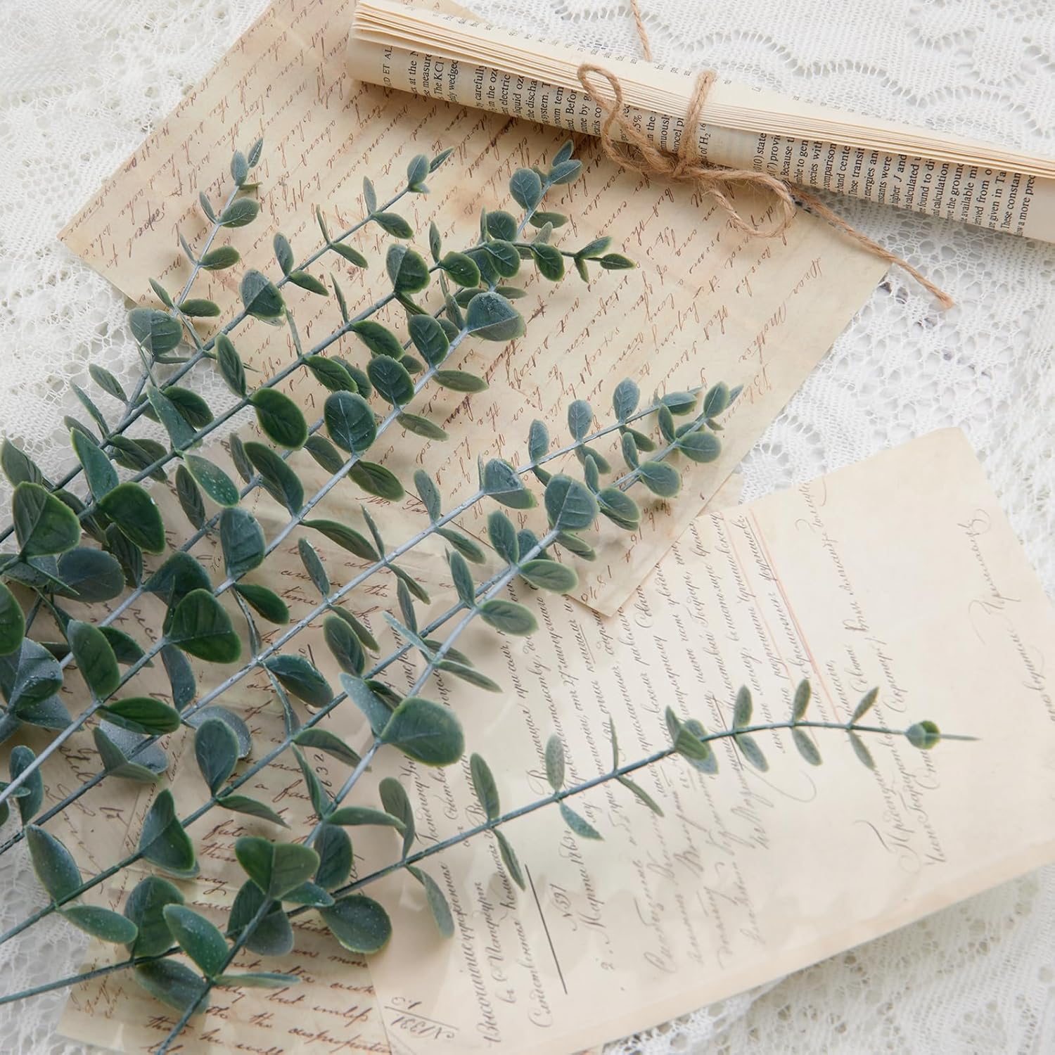Fake Eucalyptus Plants Real Touch Faux Flower / Set of 40