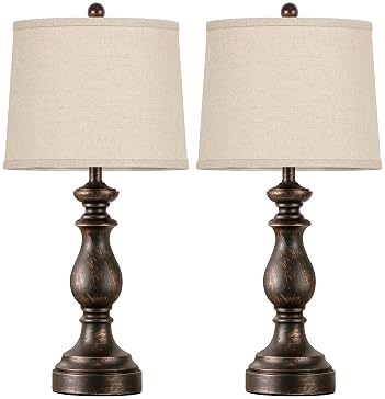 PARTPHONER Traditional Table Lamp Set of 2, Rustic Farmhouse Table Lamps for Living Room Bedroom, 27" Bedside Desk
