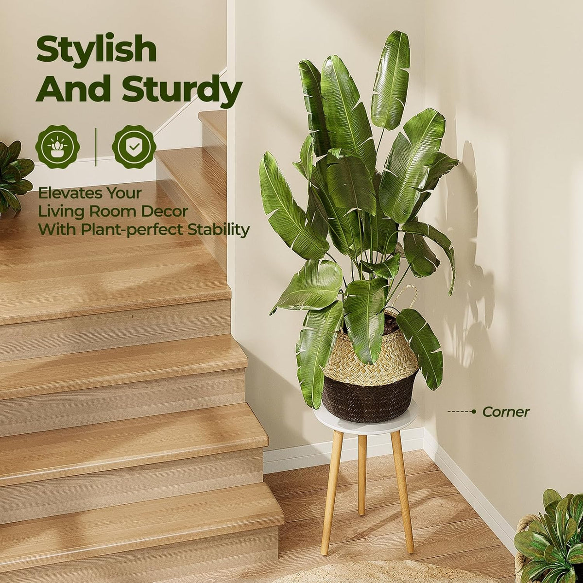 Bamworld Tall Plant Stand Indoor Wood Plant Table | Flower Stand for Large Plants Single Plant Stool for Bedroom Living