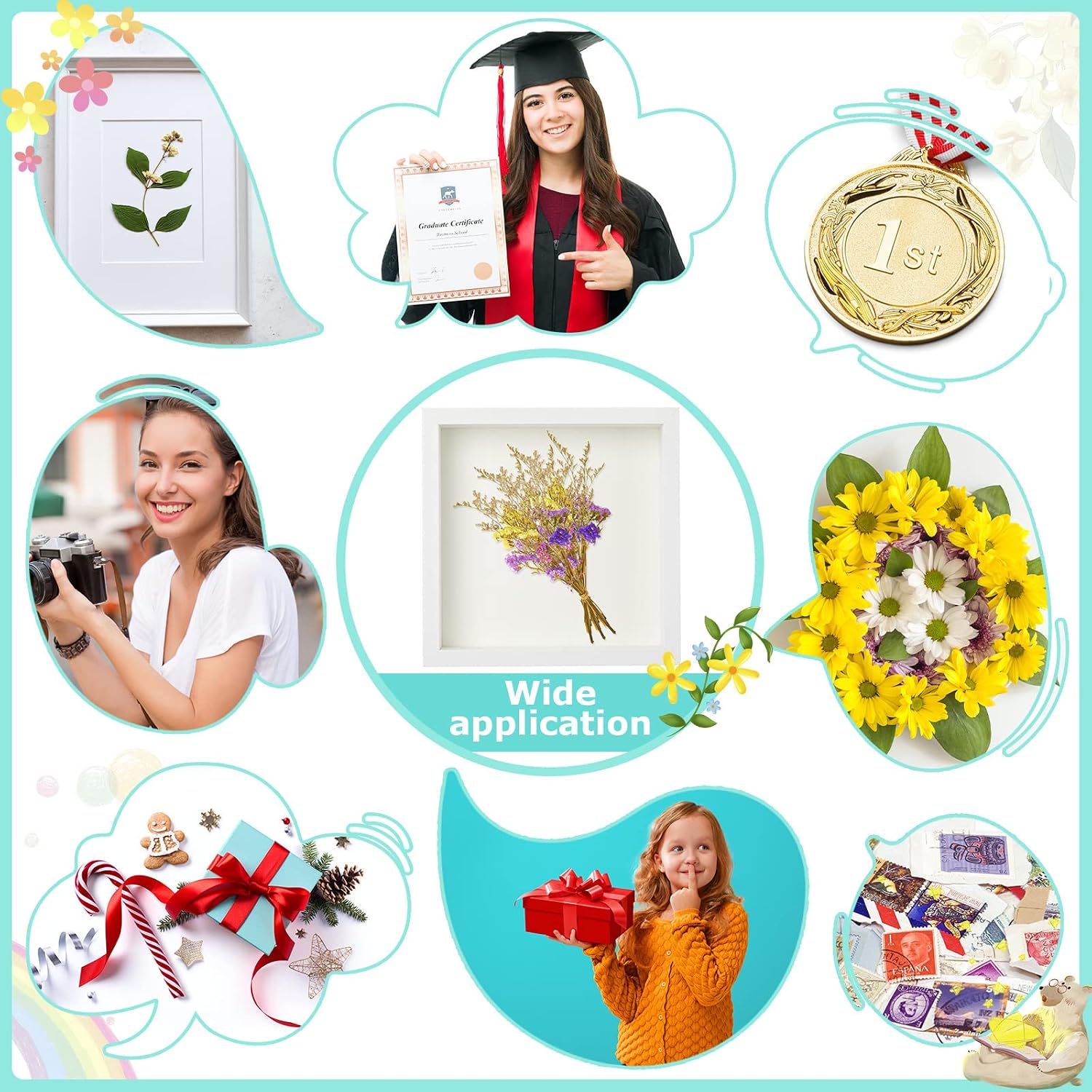 6 Pieces Shadow Box Picture Frame, White, 8 X 8 Inch | Deep Display Case for Graduation Medals Wedding Crafts Pins