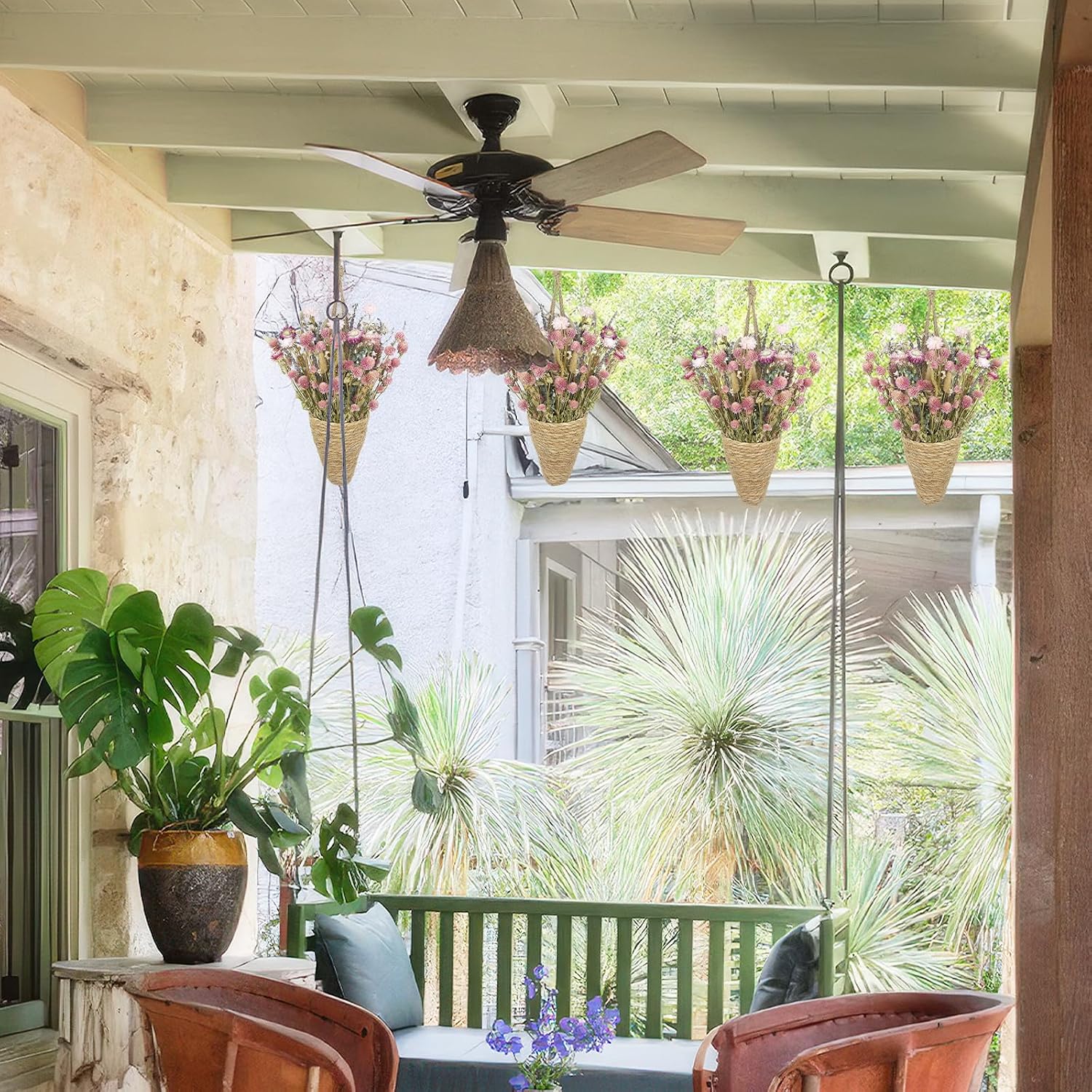 Front Door Basket Wreath Dried Flower Bouquet in Hanging Wicker Basket Lavender Eucalyptus / Natural