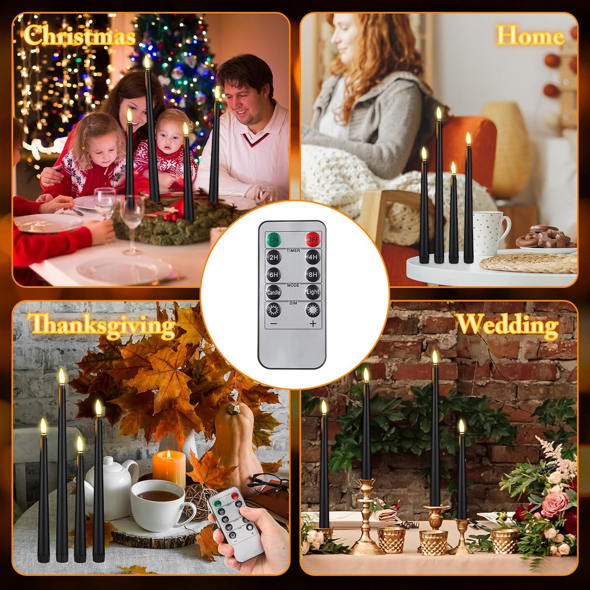 Rossesay 28 Pcs Flameless Taper Candles with Timer Remote 4 Sizes of 8.5", 9.6", 10.83", 12.8" LED Flickering Taper