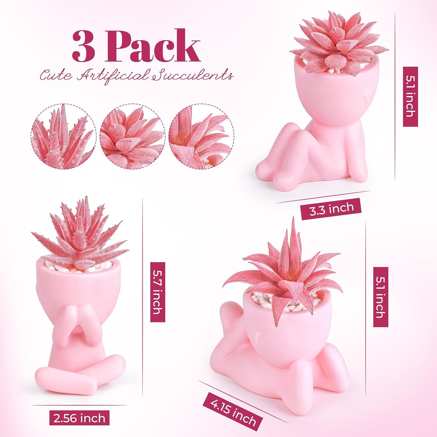 Artificial Succulents Plants Fake Artificial Plants Office Desk Accessories / Pink / Set of 3