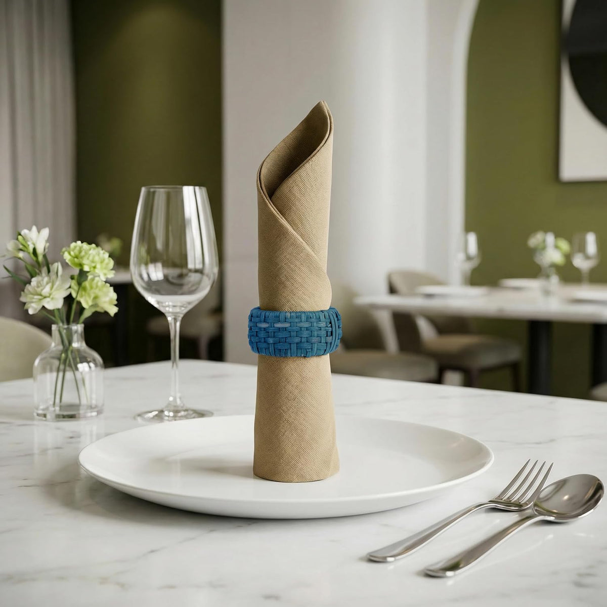 Artisan Cane Napkin Rings Set of 12, Earthy Woven Dinner Napkin Holders, Natural Bohemian Farmhouse Table Accessory for