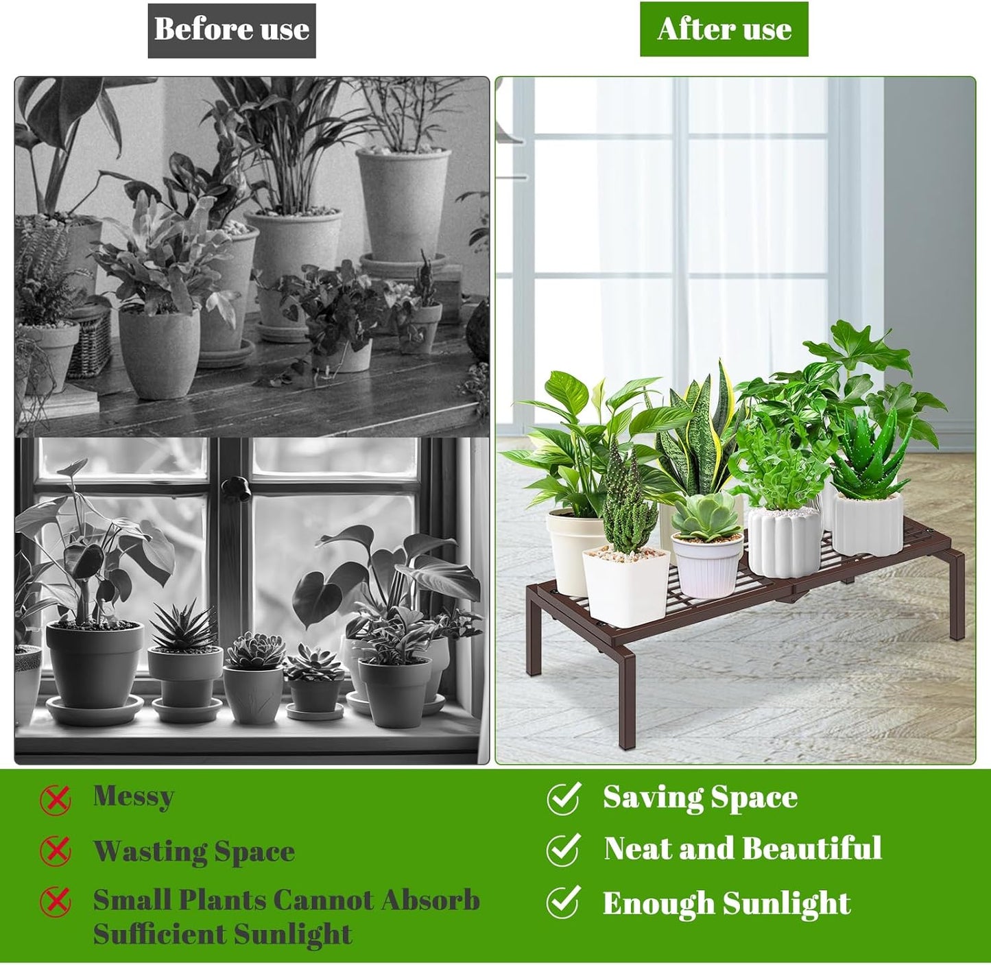 1 Tier Metal Plant Stand Indoor Outdoor, Potted Multiple Flower Pot Holder Rack Plant Shelf, Heavy Duty Planter Display