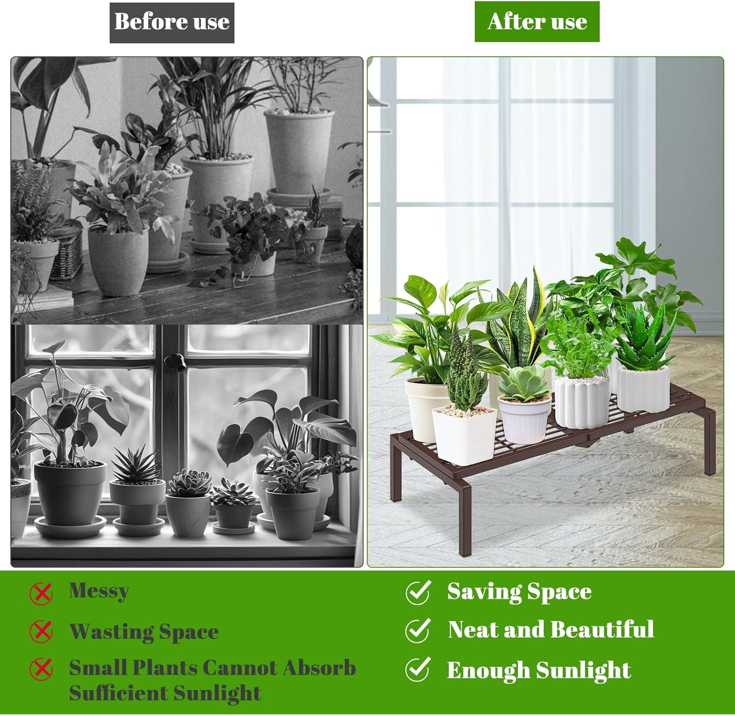 1 Tier Metal Plant Stand Indoor Outdoor, Potted Multiple Flower Pot Holder Rack Plant Shelf, Heavy Duty Planter Display