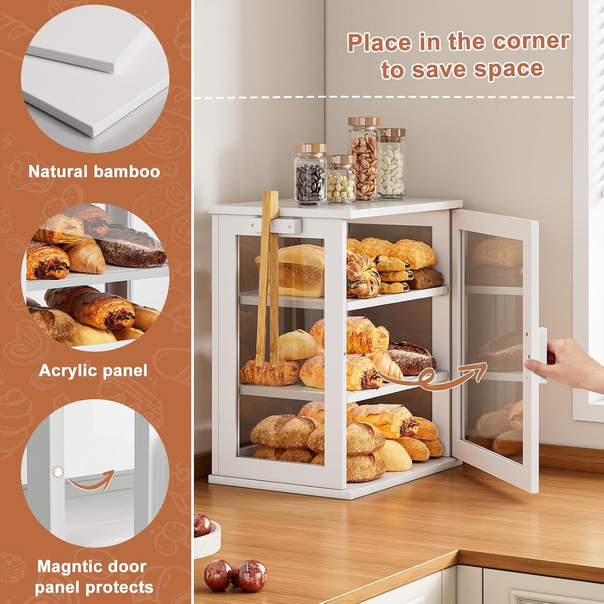 WOWLIVE Bread Box for Kitchen Countertop, 3 Layers Bread Storage Container | Large Bamboo Bread Bin for Homemade Bread